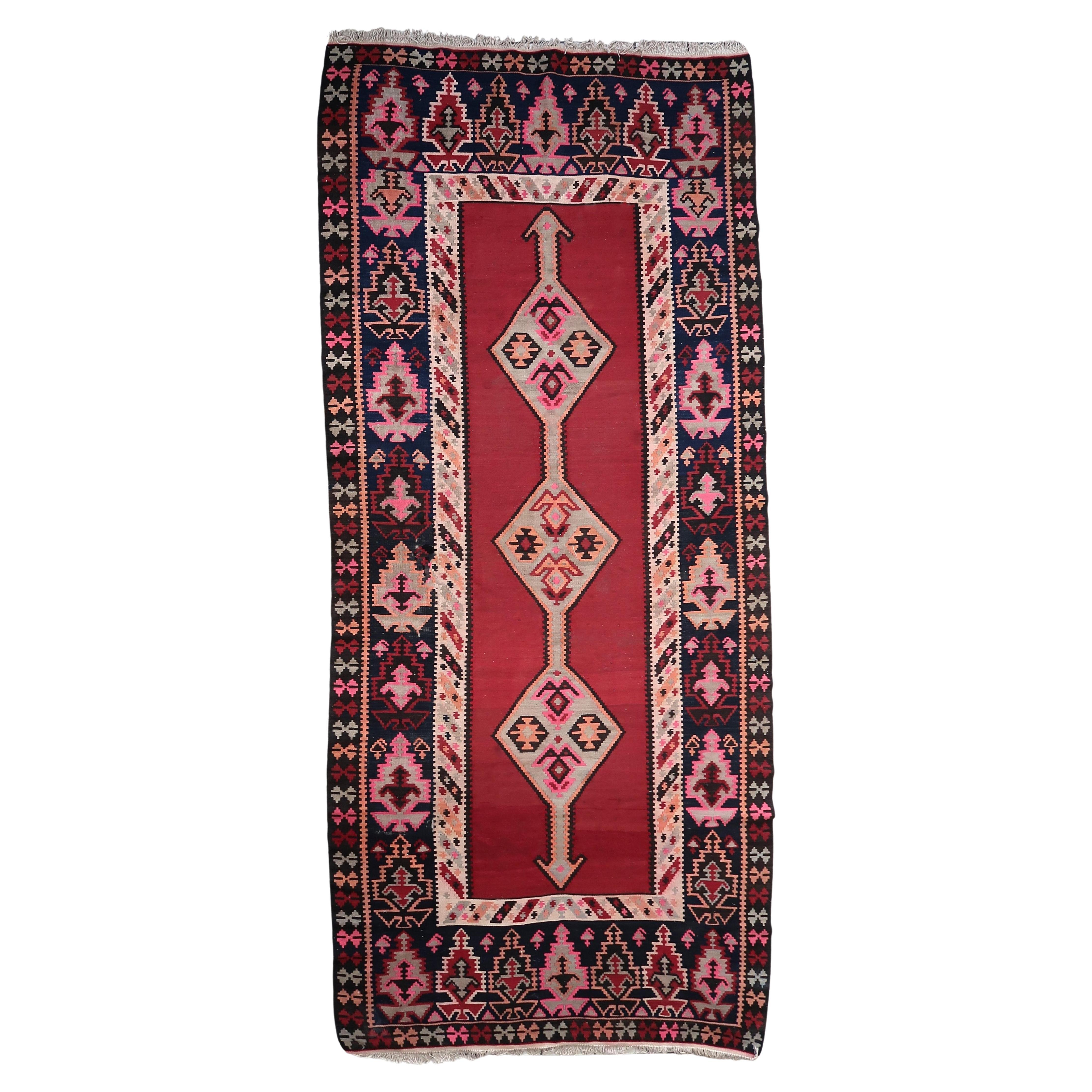 Handmade Vintage Afghan Herati Kilim 5.2' x 12.1', 1960s - 1C1101