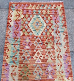 Handmade Vintage Afghan Kilim Runner Rug 2.5' x 6.5', 1980s, 1Q35
