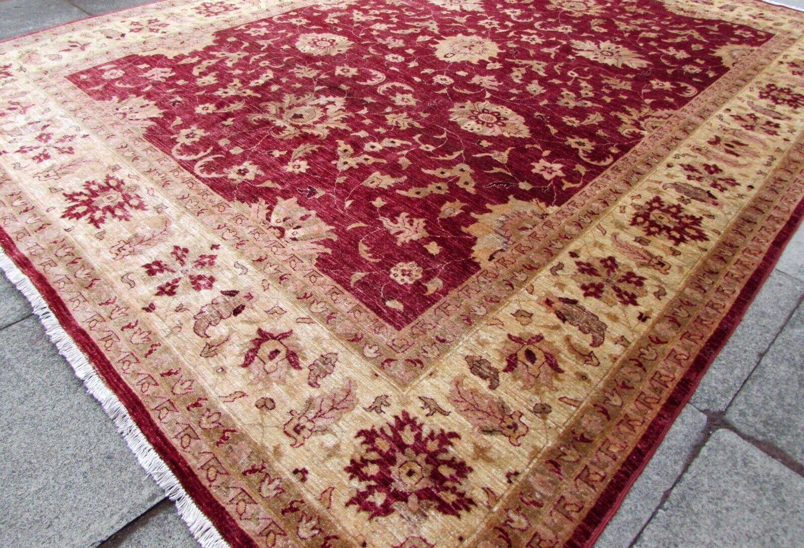 Handgefertigter Afghan Zigler Vintage Teppich in Rot und Beige 9.7' x 12,8', 1980er Jahre, 1Q36 im Angebot 3