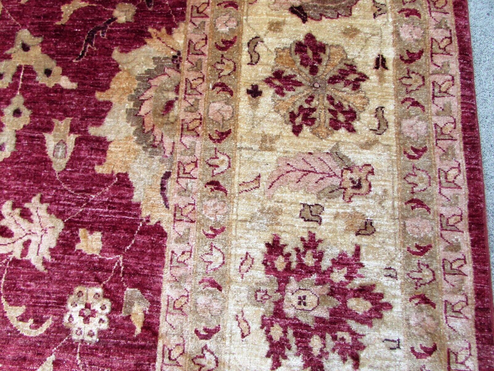 Hand-Knotted Handmade Vintage Afghan Zigler Red and Beige Rug 9.7' x 12.8', 1980s, 1Q36 For Sale