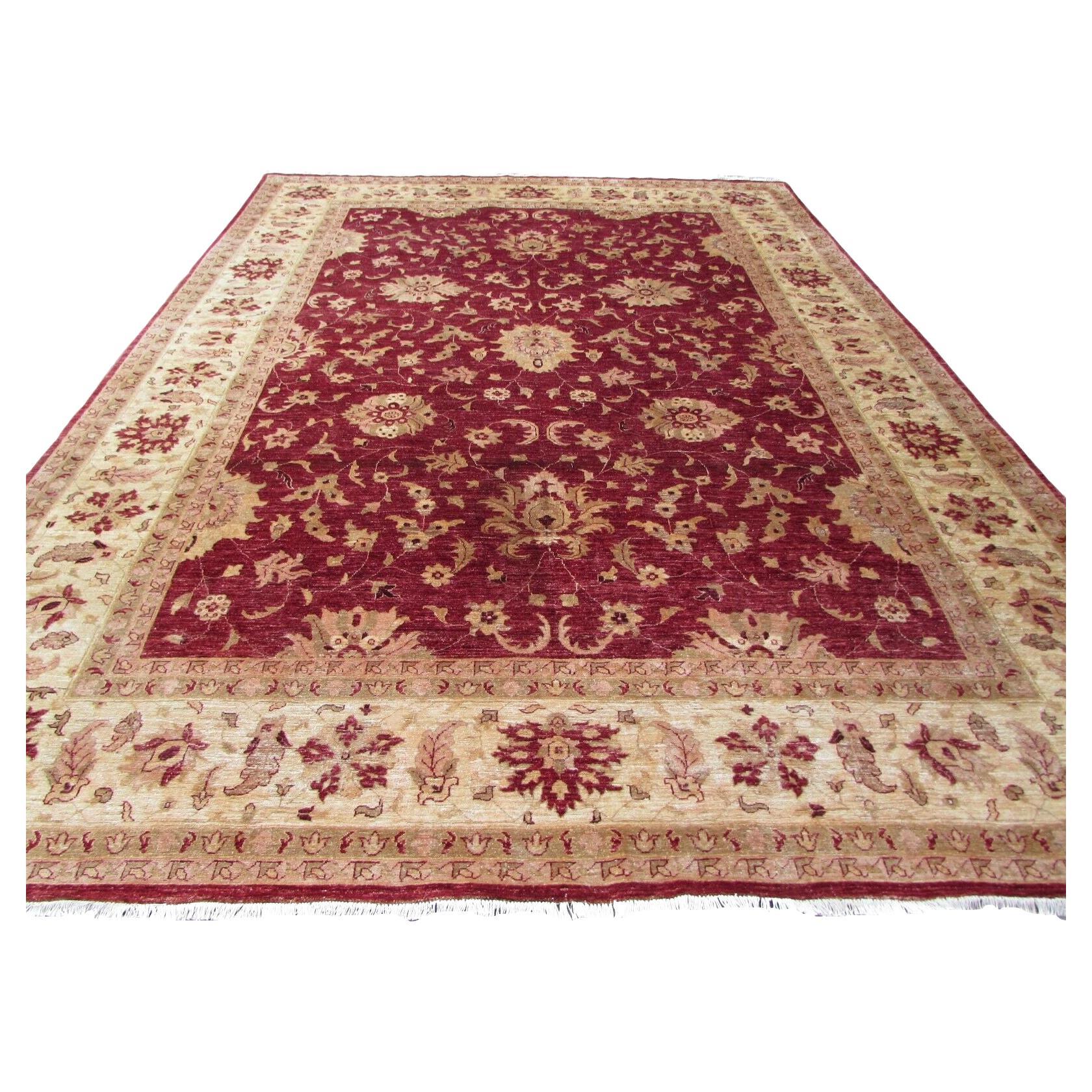 Handgefertigter Afghan Zigler Vintage Teppich in Rot und Beige 9.7' x 12,8', 1980er Jahre, 1Q36 im Angebot