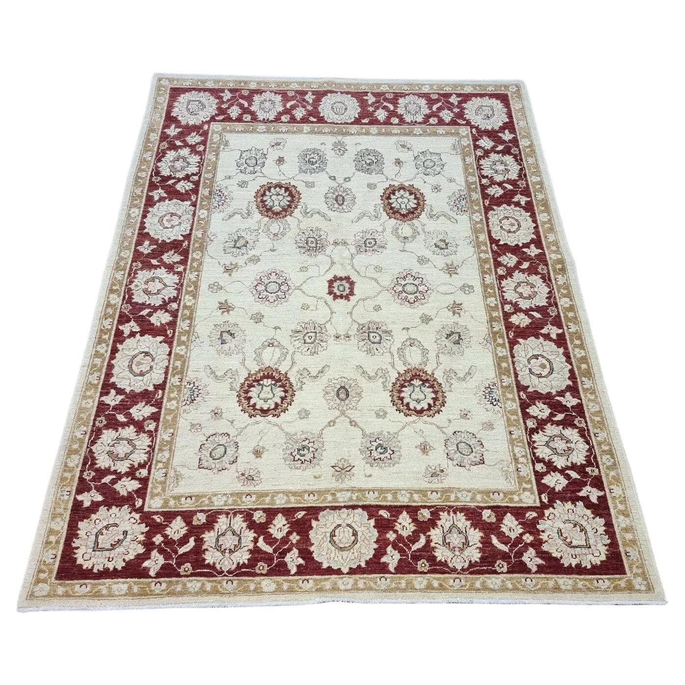 Handmade Vintage Afghan Zigler Rug 4.6' x 6.6' 1980s - 1D154