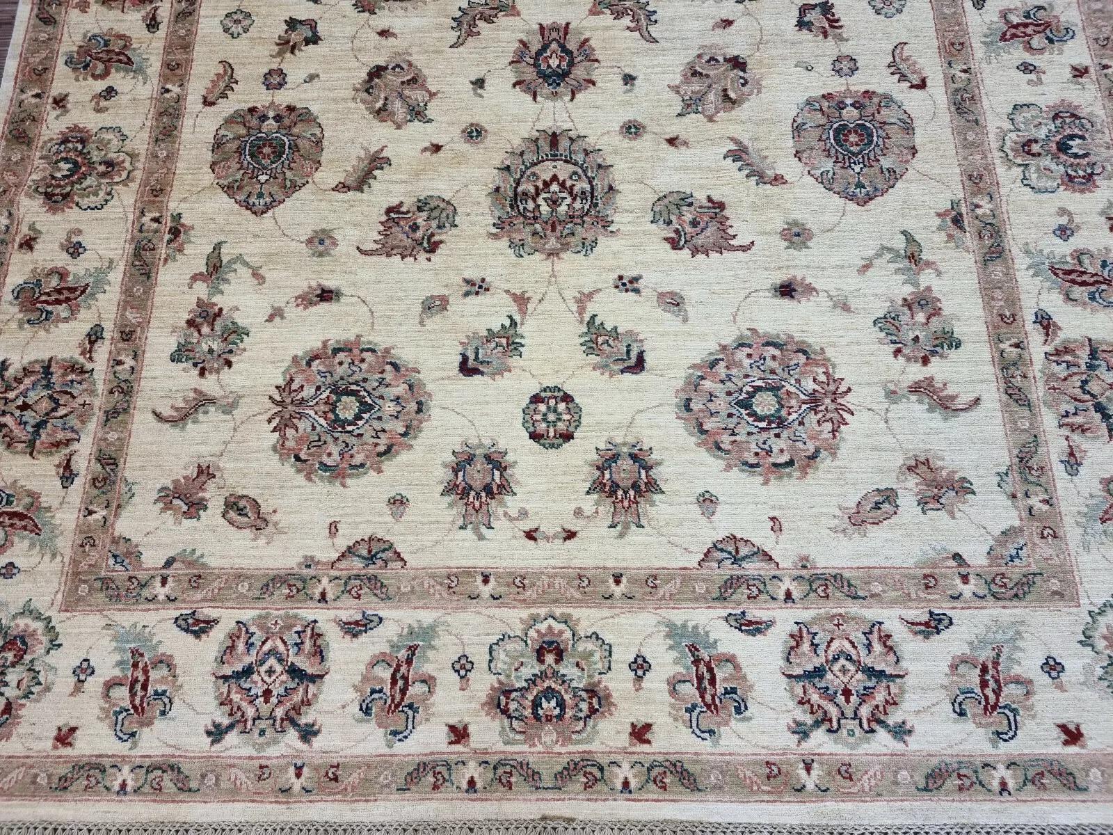 Hand-Knotted Handmade Vintage Afghan Zigler Rug 6.8' x 9.5' 1980s - 1D169 For Sale