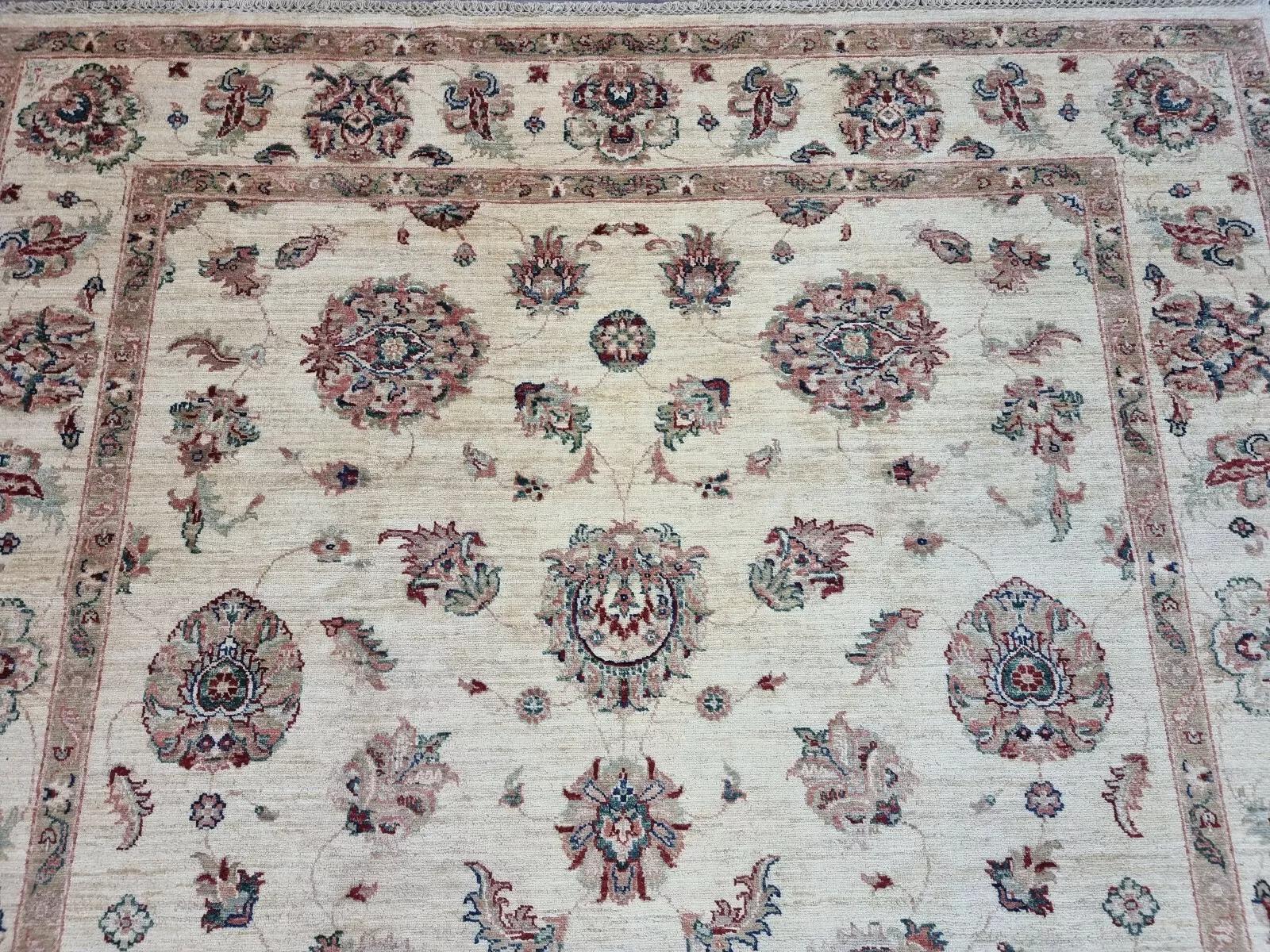Wool Handmade Vintage Afghan Zigler Rug 6.8' x 9.5' 1980s - 1D169 For Sale