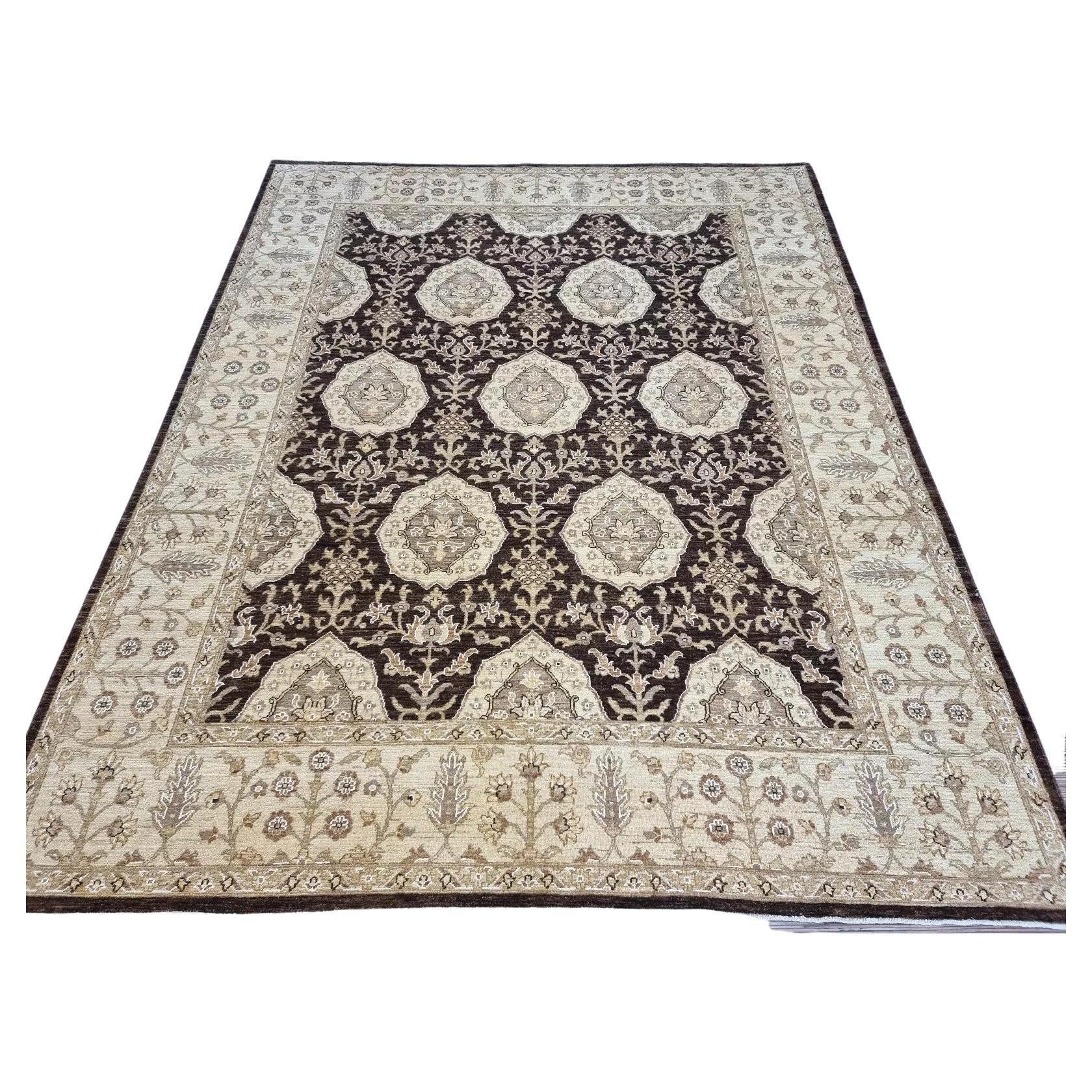 Handmade Vintage Afghan Zigler Rug 8' x 9.9' 1980s - 1D168