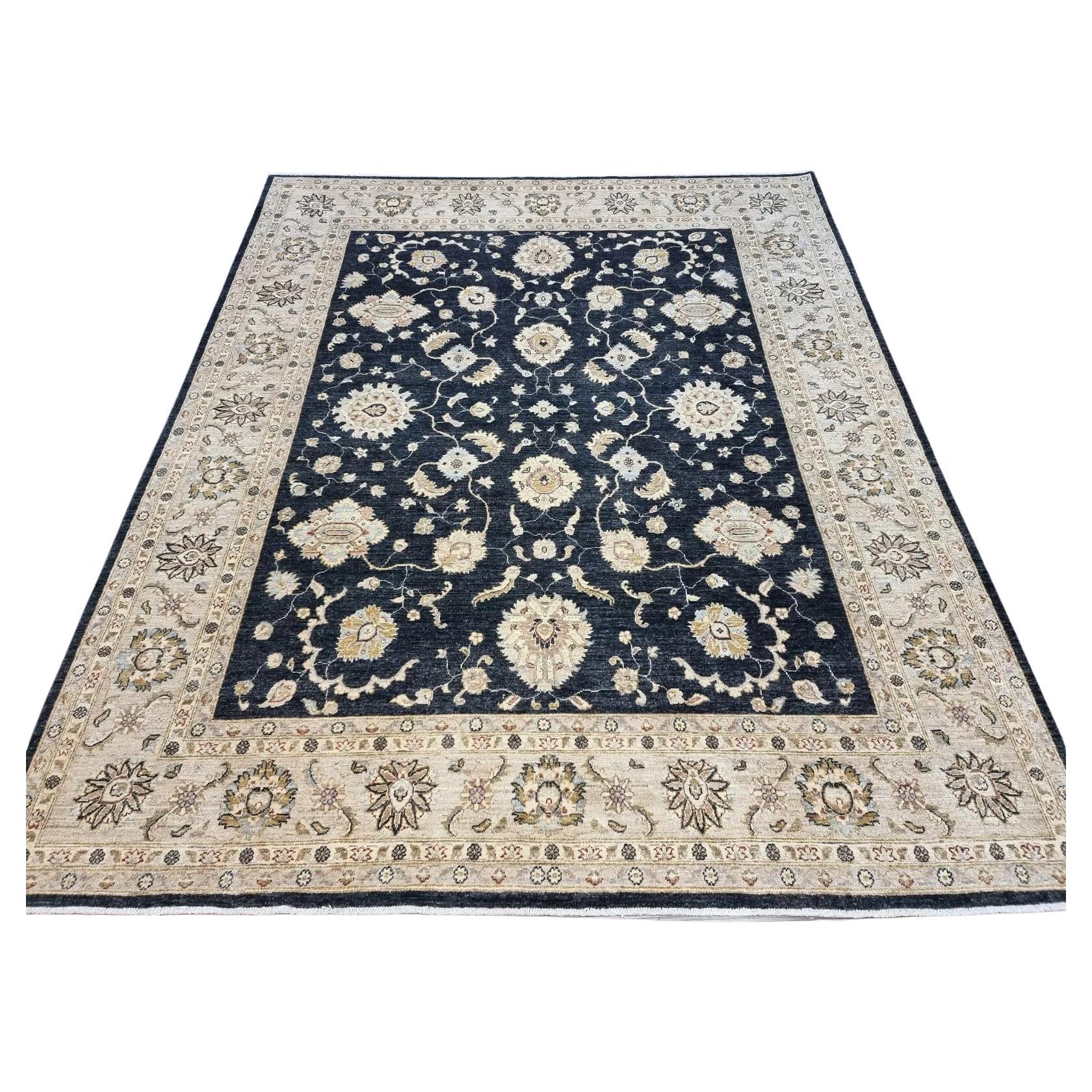 Handmade Vintage Afghan Zigler Rug 8.1' x 9.7' 1980s - 1D167