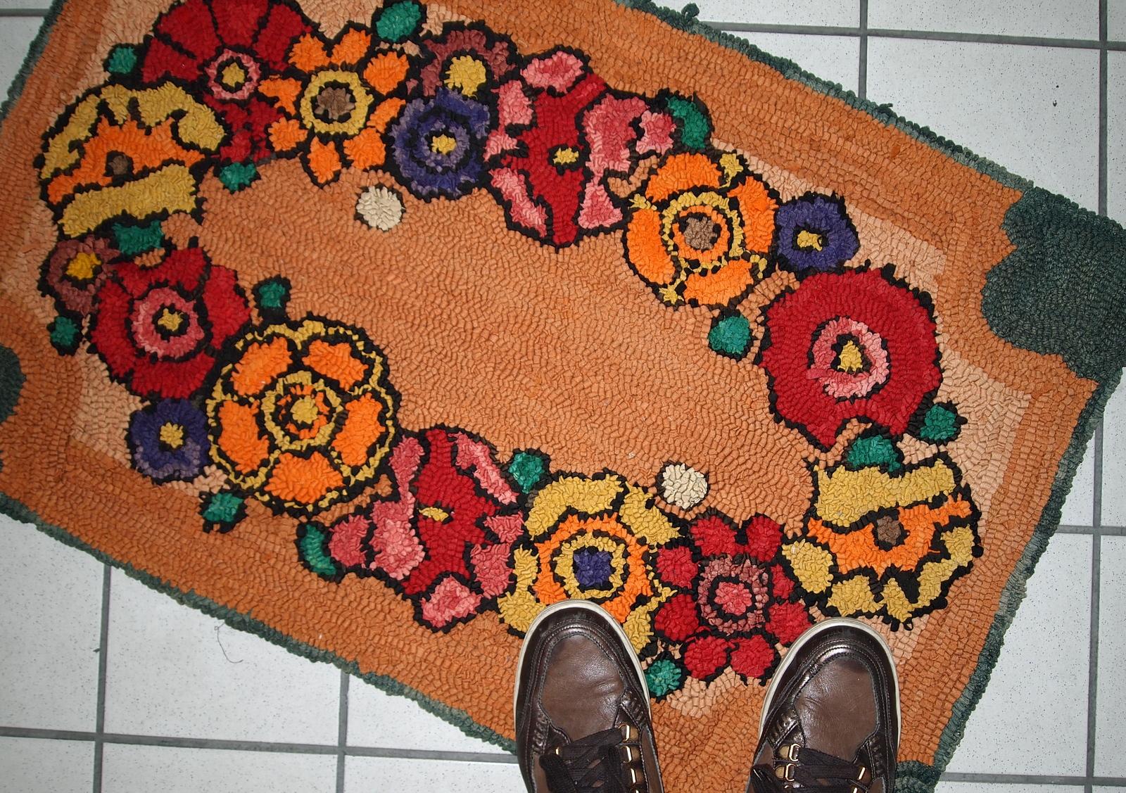 Americano Tappeto vintage americano fatto a mano con i ganci, anni '40, 1C21 in vendita