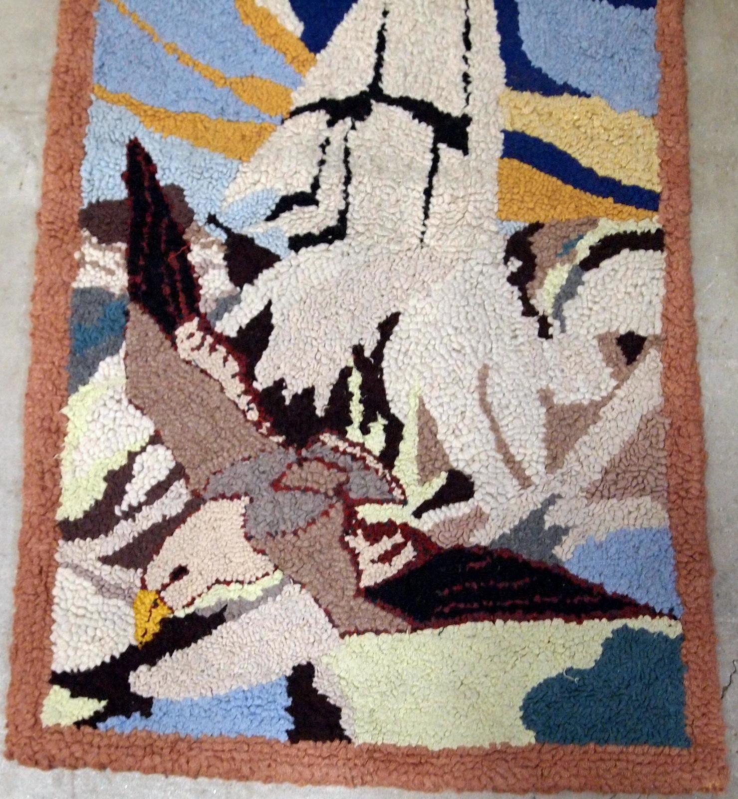 Handmade Vintage American Hooked Rug, 1940s In Good Condition In Bordeaux, FR