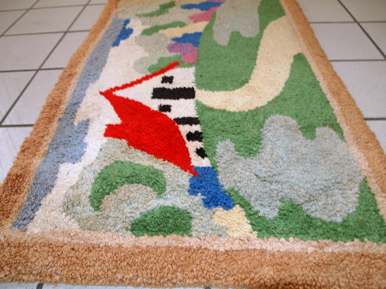 Hand-Knotted Handmade Vintage American Hooked Rug, 1970s, 1C676