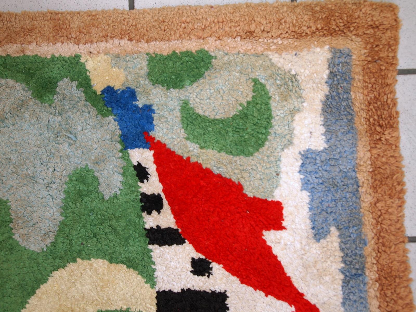 Handmade Vintage American Hooked Rug, 1970s, 1C676 In Good Condition In Bordeaux, FR
