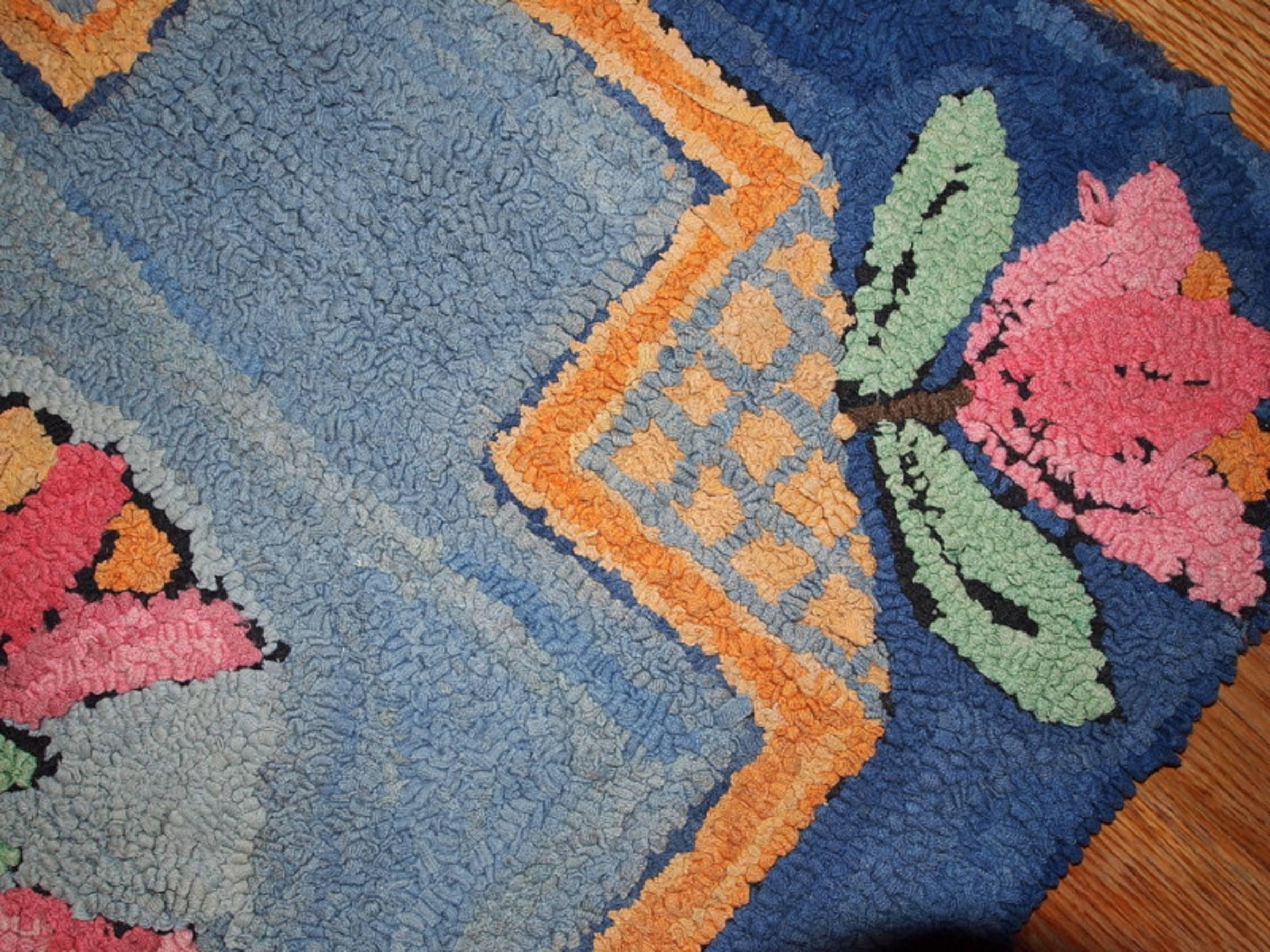 Handmade Vintage American Hooked Rug, 1940s In Good Condition In Bordeaux, FR