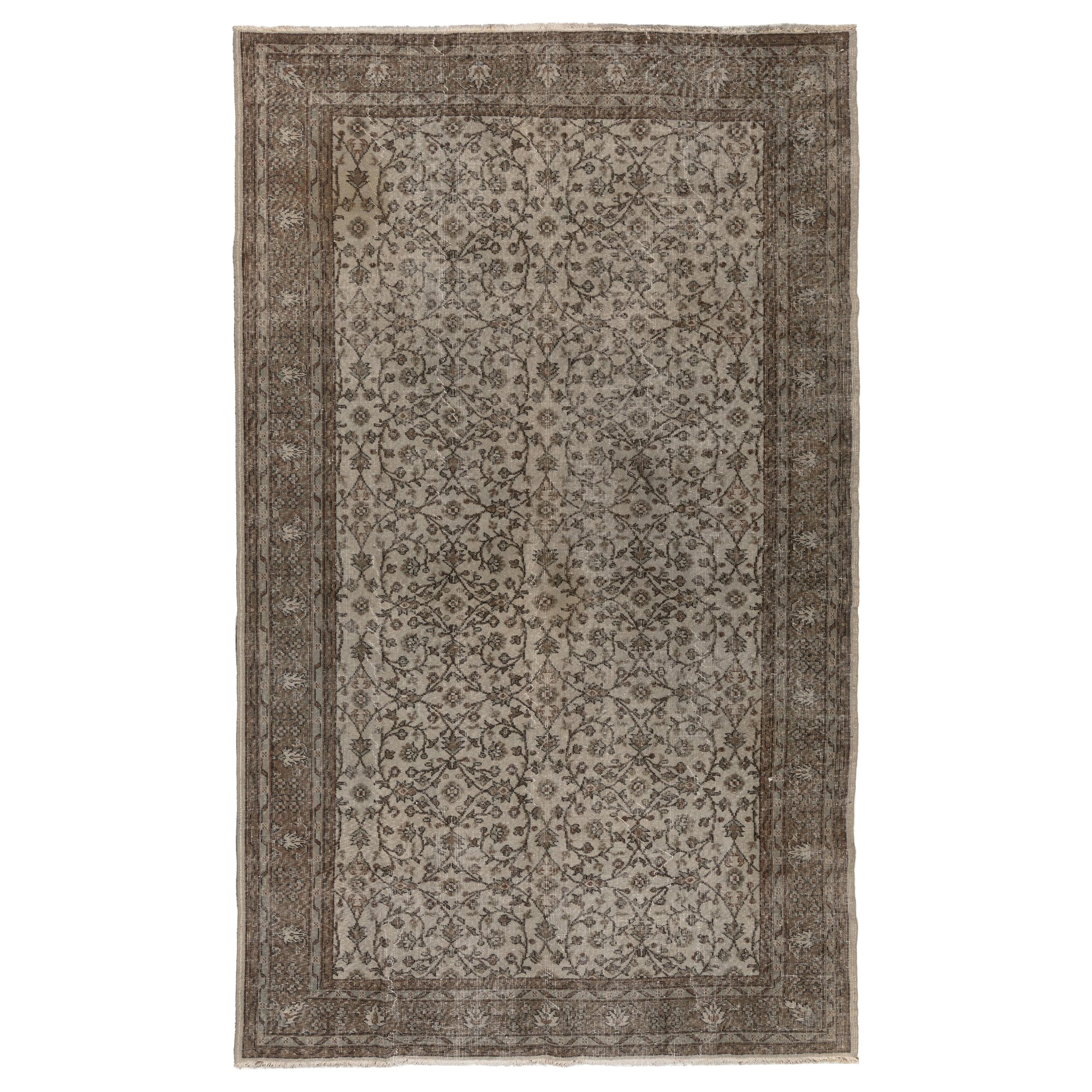 7x11 Ft Handmade Vintage Anatolian Area Rug. Floral Modern Wool Carpet in Gray For Sale