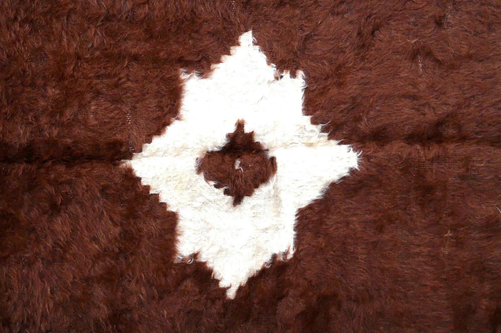 Alfombra de angora vintage hecha a mano, años 50, 1P74 Anudado a mano