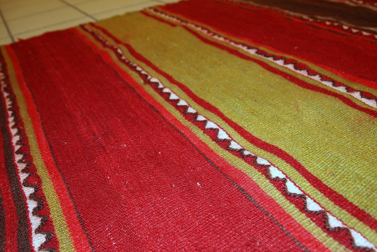 Handmade Vintage Ardabil Kilim Style Runner, 1950s, 1C355 In Fair Condition For Sale In Bordeaux, FR