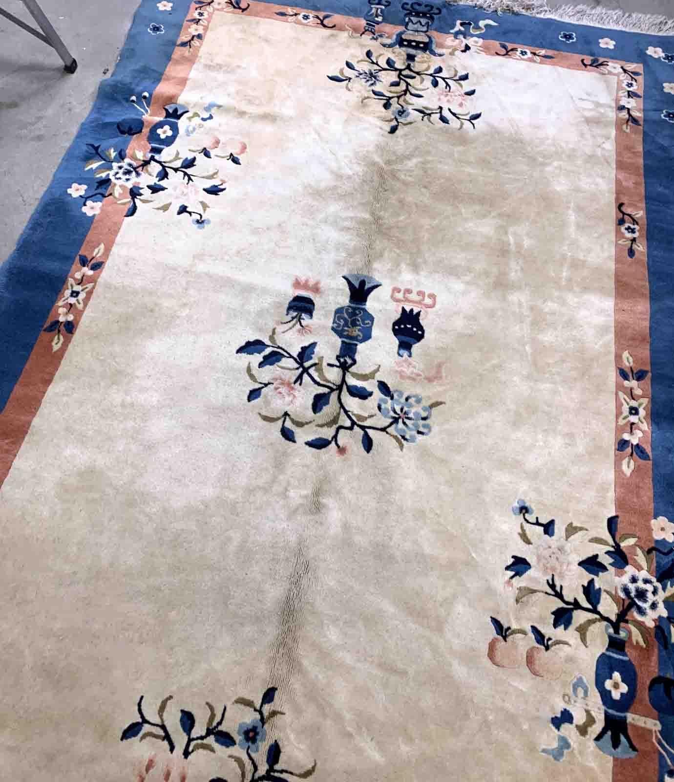 Hand-Knotted Handmade Vintage Art Deco Chinese Rug, 1930s, 1B916 For Sale