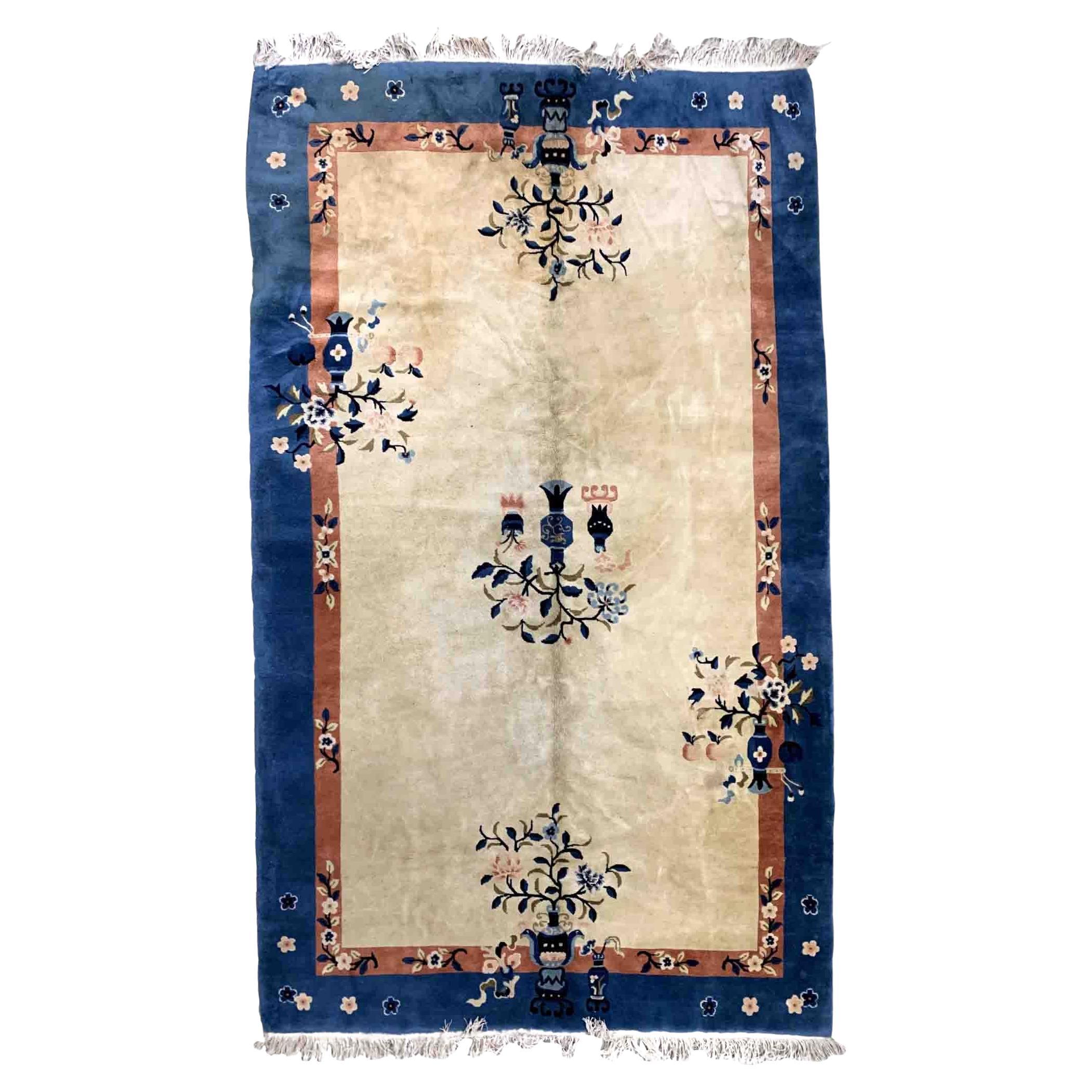 Handmade Vintage Art Deco Chinese Rug, 1930s, 1B916 For Sale