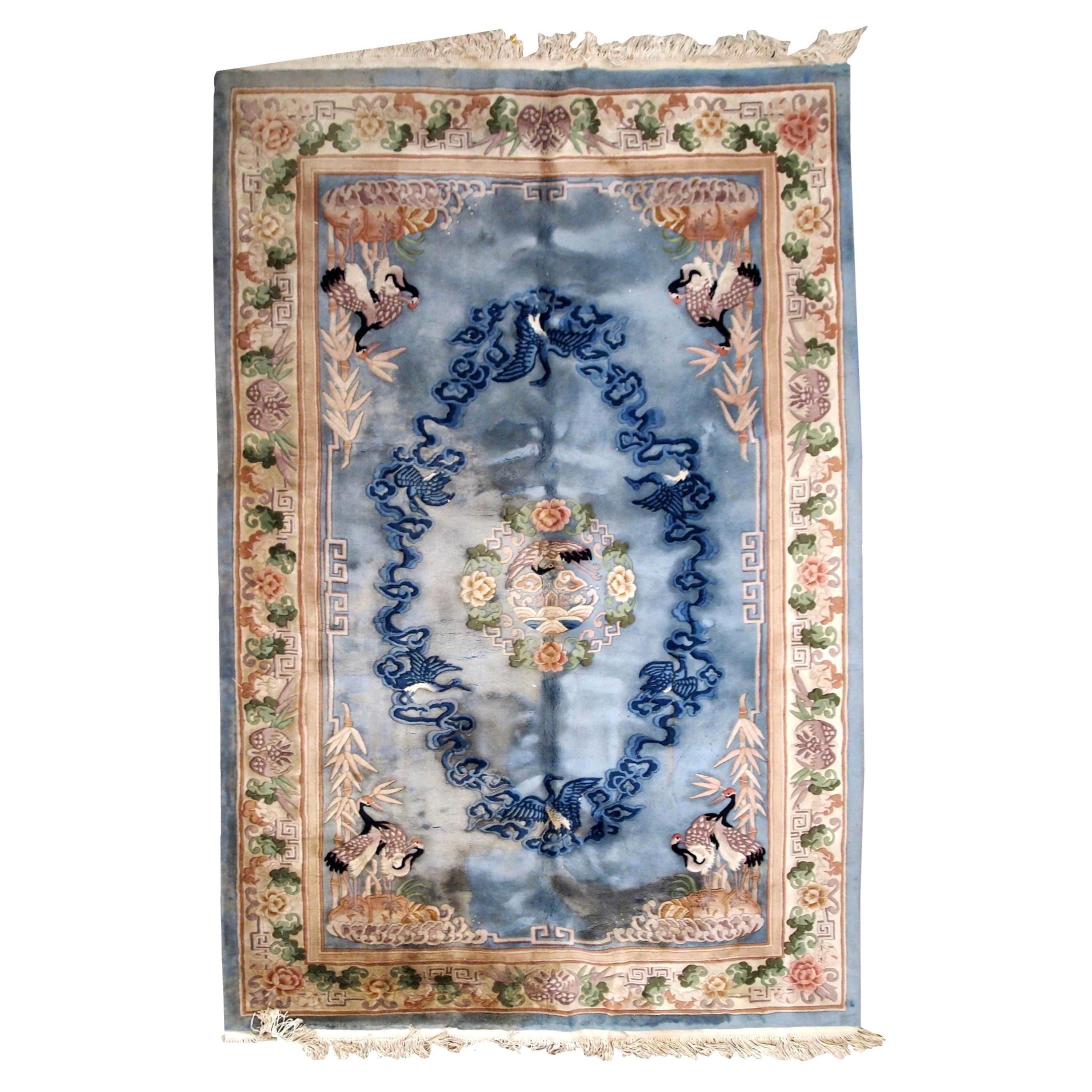 Handmade Vintage Art Deco Chinese Rug, 1940s, 1B868 For Sale