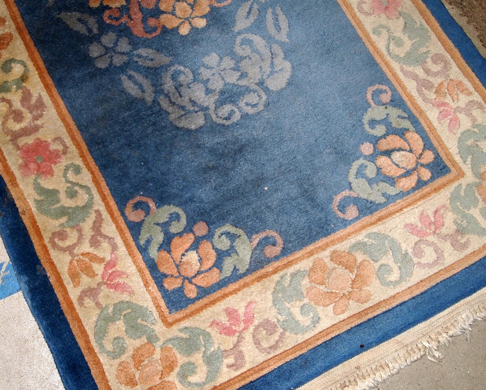 Handmade Vintage Art Deco Chinese Rug, 1960s, 1B721 In Good Condition For Sale In Bordeaux, FR