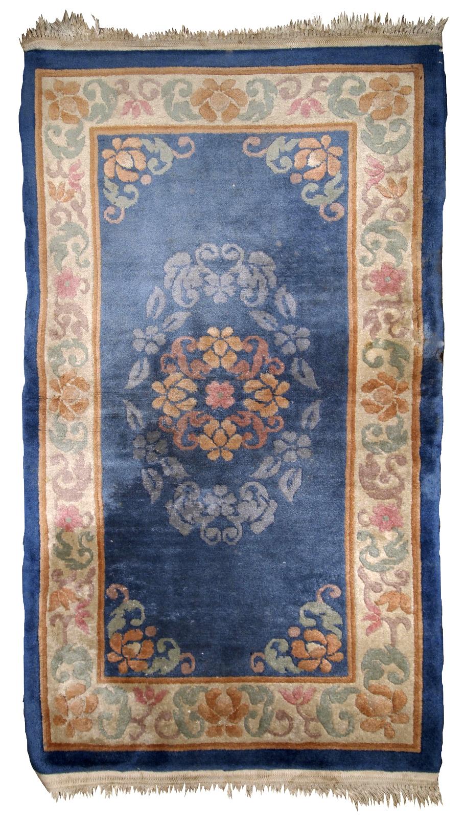Handgefertigter chinesischer Vintage-Art-déco-Teppich, 1960er Jahre, 1B721 (Mitte des 20. Jahrhunderts) im Angebot