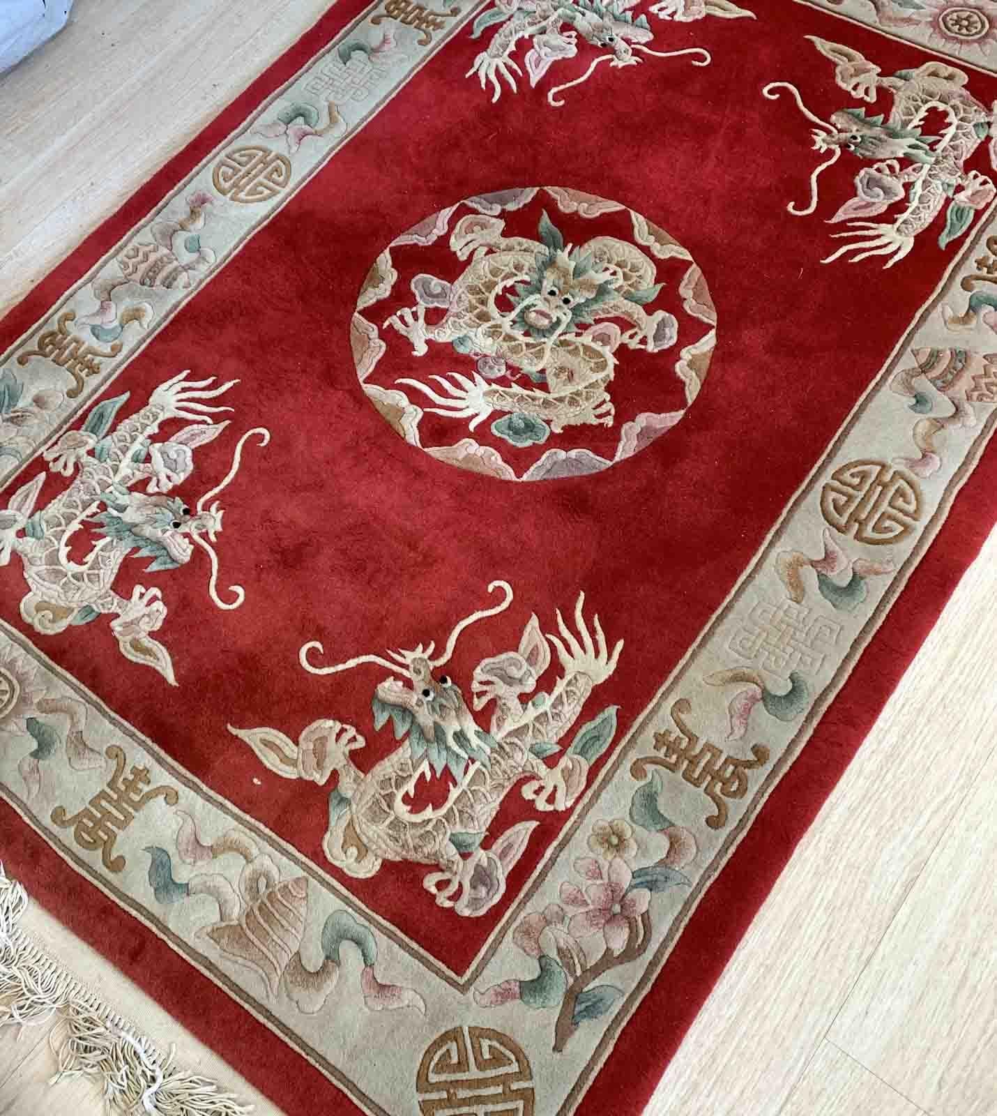 Hand-Knotted Handmade Vintage Art Deco Chinese Rug, 1960s, 1B897 For Sale
