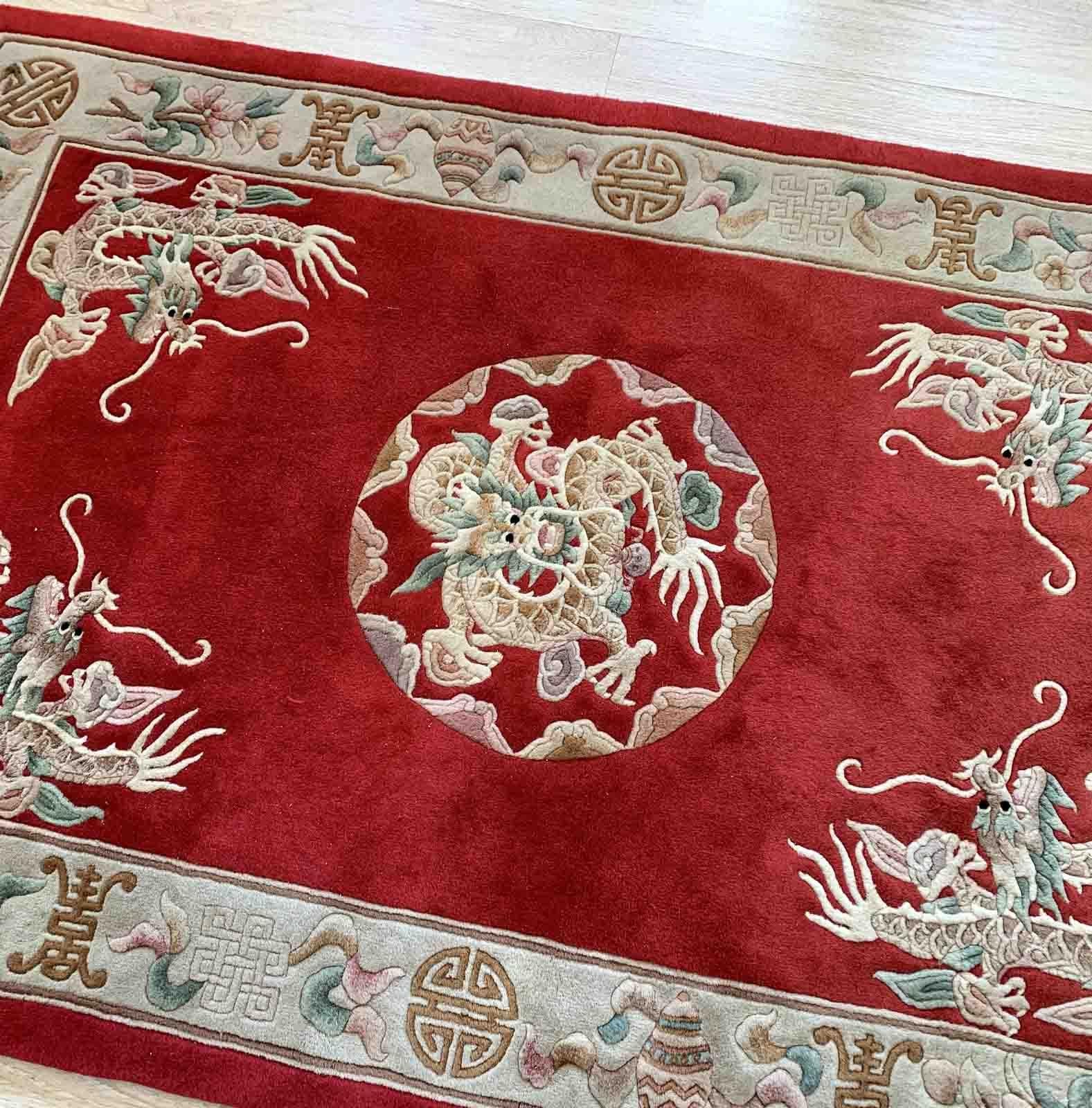 Handmade Vintage Art Deco Chinese Rug, 1960s, 1B897 In Good Condition For Sale In Bordeaux, FR