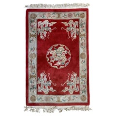 Tapis chinois Art déco vintage fait à la main, années 1960, 1B897