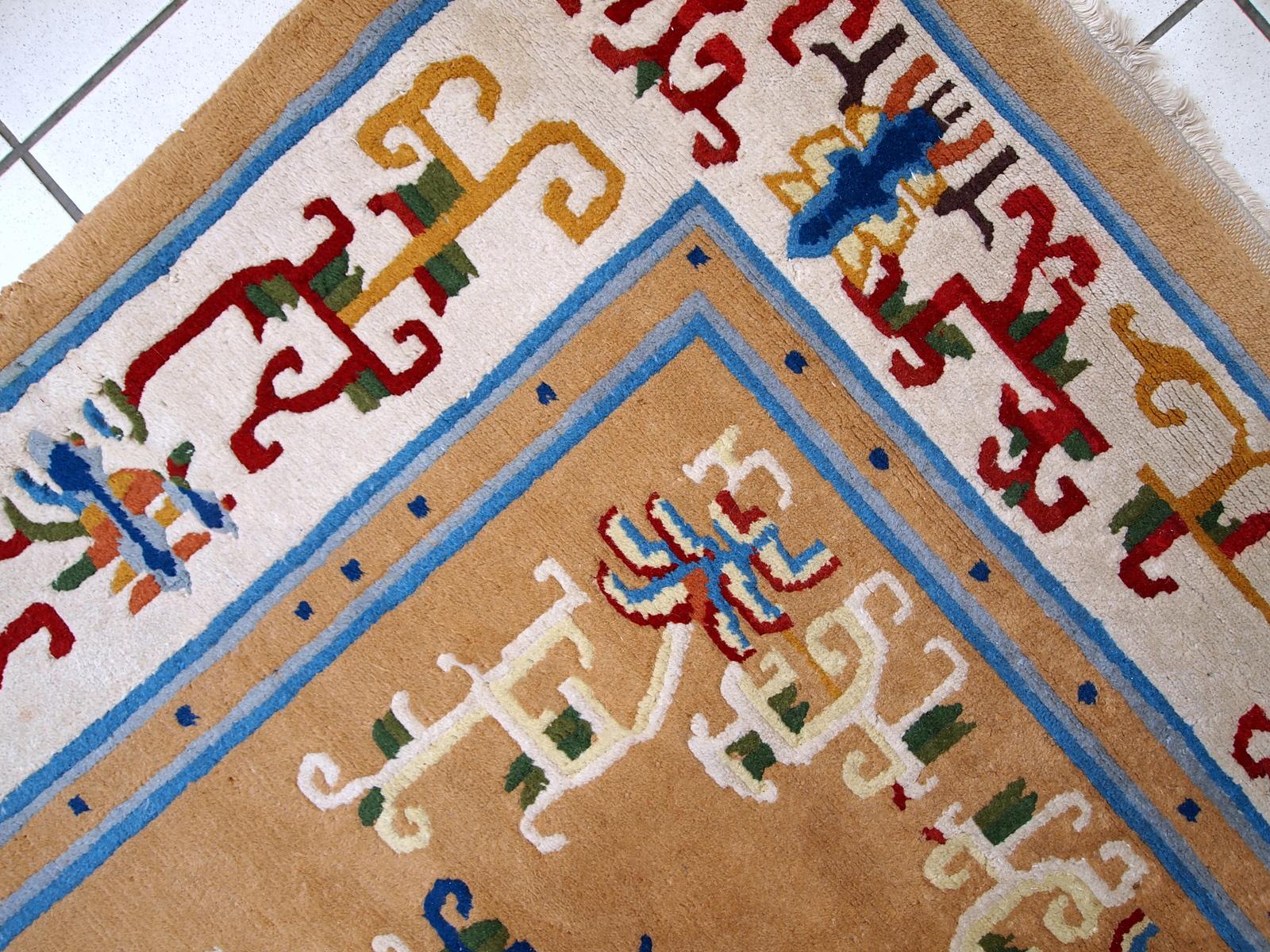 Handgefertigter chinesischer Art-Déco-Teppich, 1960er Jahre, 1C429 (Handgeknüpft) im Angebot