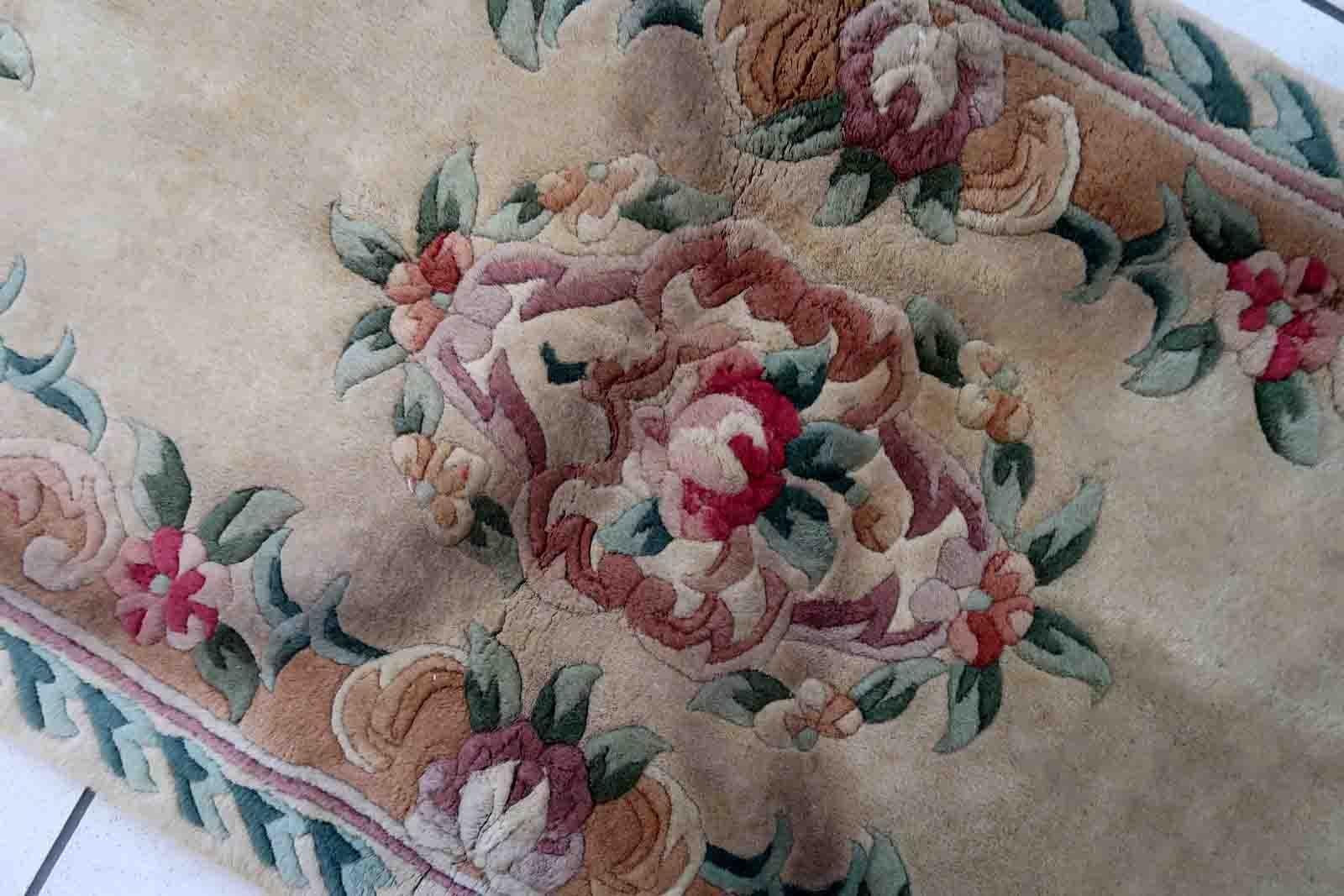 Tapis chinois Art déco vintage fait à la main, années 1960, 1C931 en vente 1