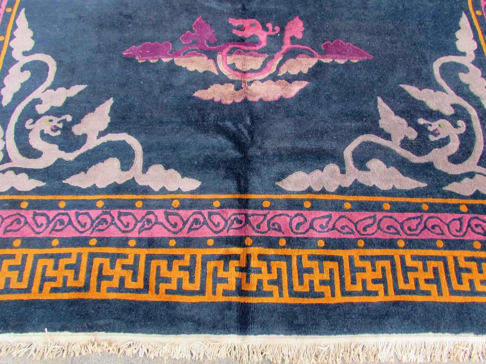 Handmade Vintage Art Deco Chinese Rug, 1960s, 1Q0342 5