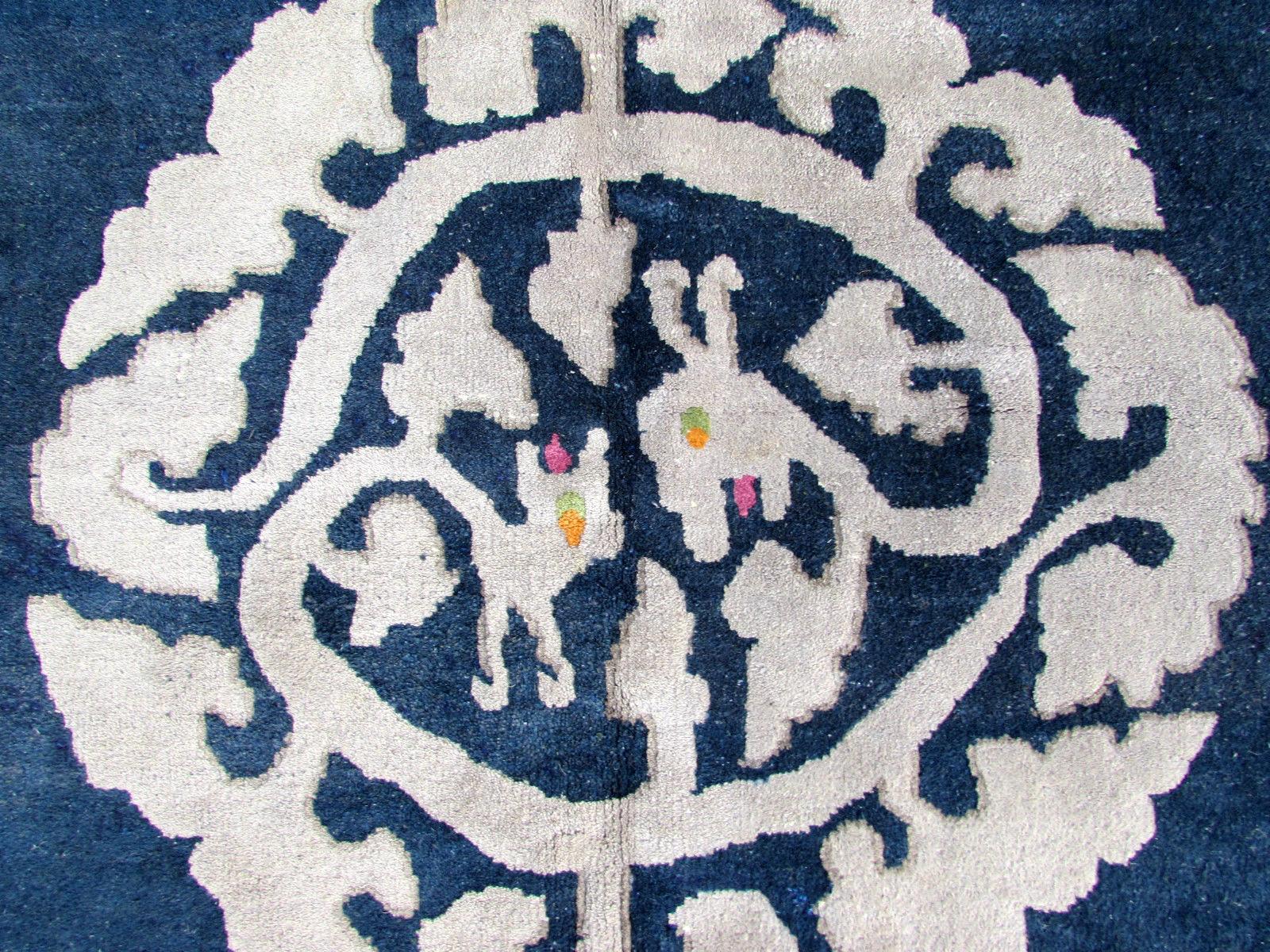 Hand-Knotted Handmade Vintage Art Deco Chinese Rug, 1960s, 1Q0342