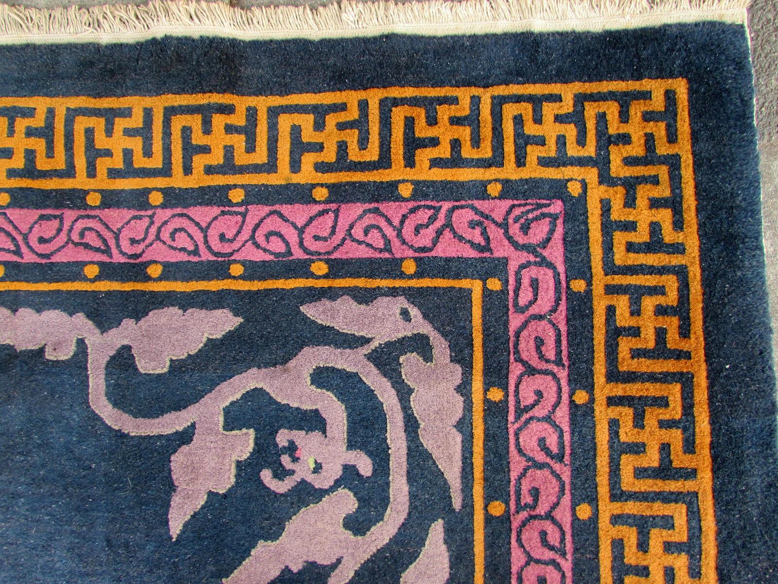 Handmade Vintage Art Deco Chinese Rug, 1960s, 1Q0342 In Good Condition In Bordeaux, FR