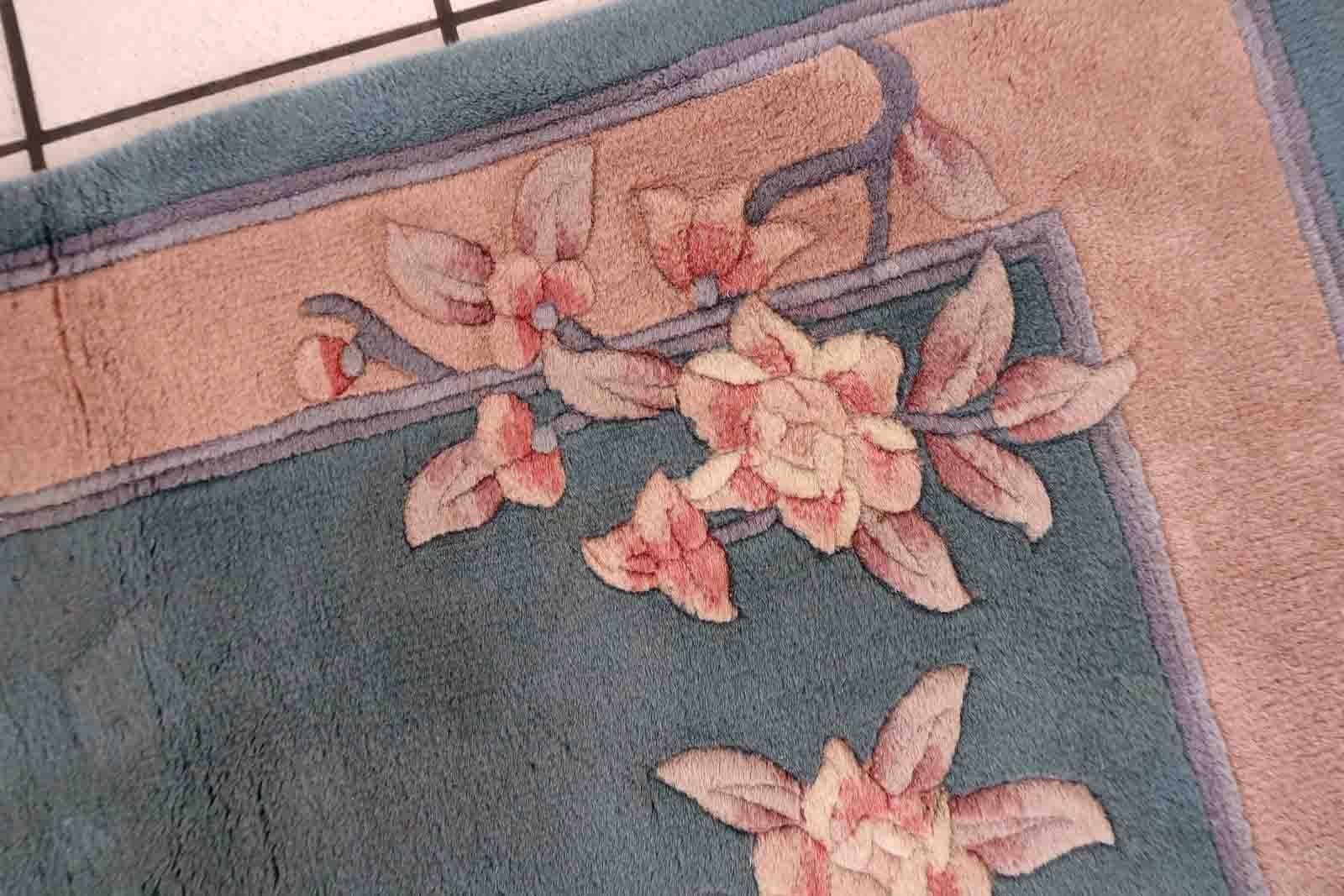 Laine Tapis chinois Art déco vintage fait à la main, années 1970, 1C1030 en vente