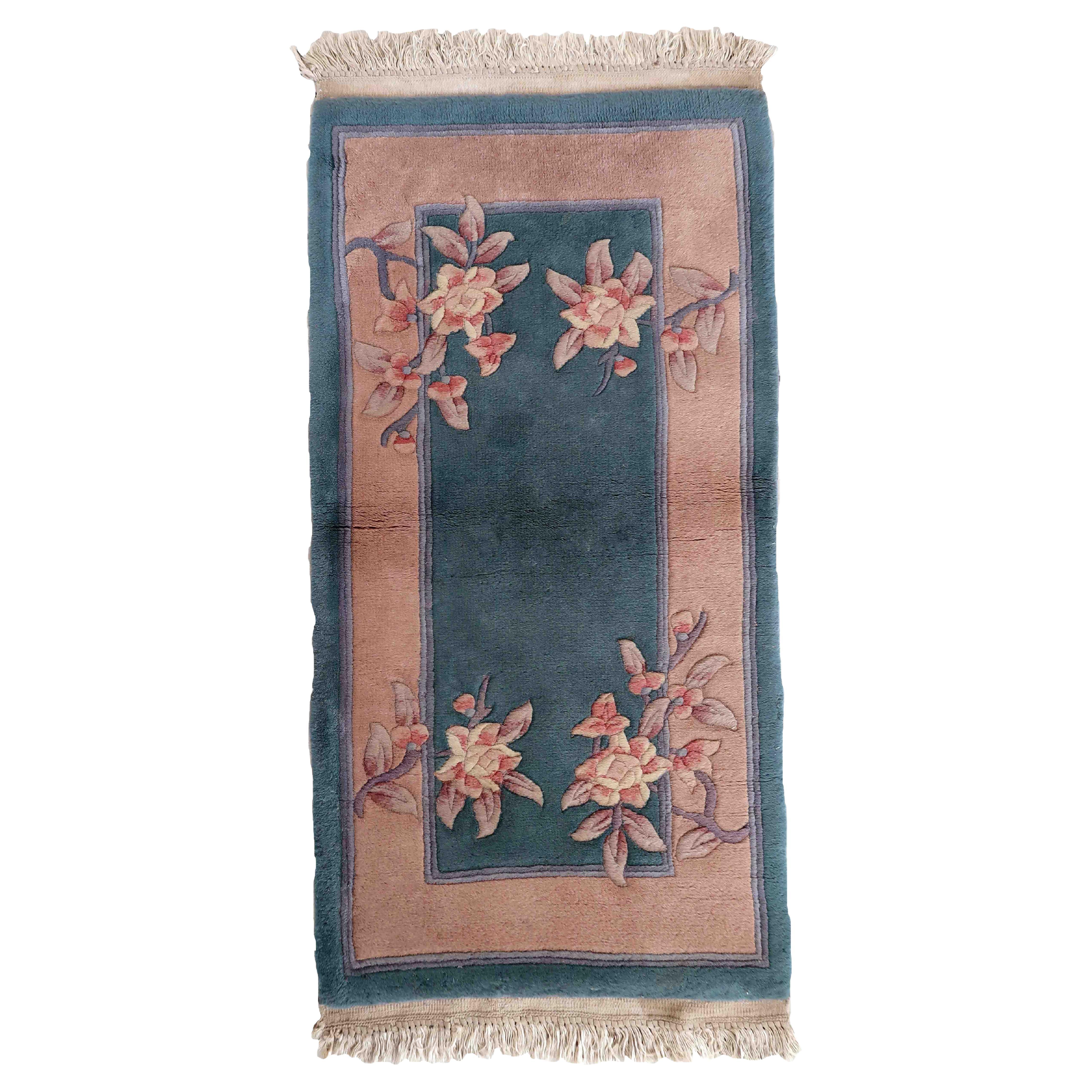 Handmade Vintage Art Deco Chinese Rug, 1970s, 1C1030 For Sale