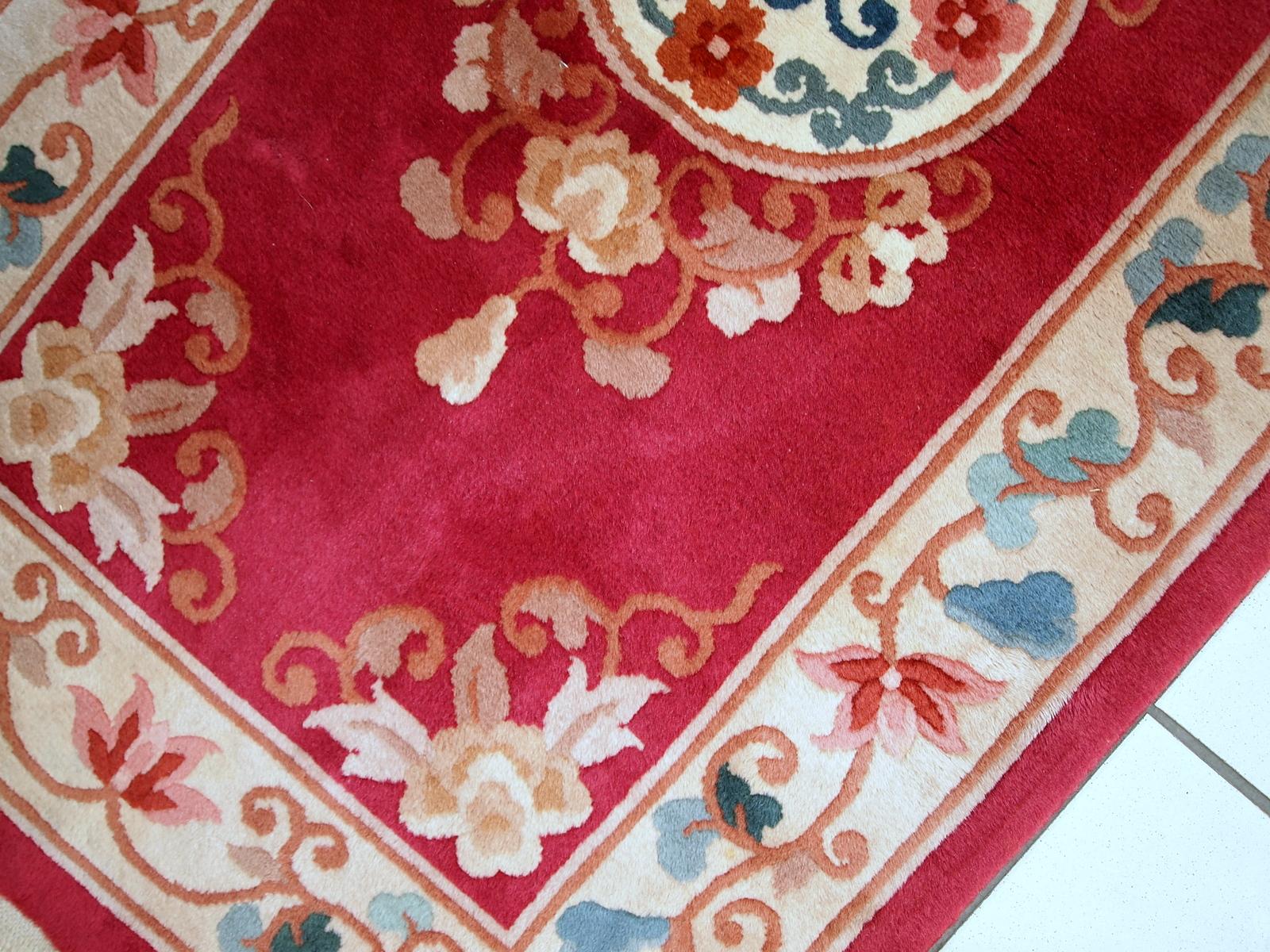 Handgefertigter chinesischer Vintage-Art-déco-Teppich, 1970er Jahre, 1C442 im Zustand „Gut“ im Angebot in Bordeaux, FR