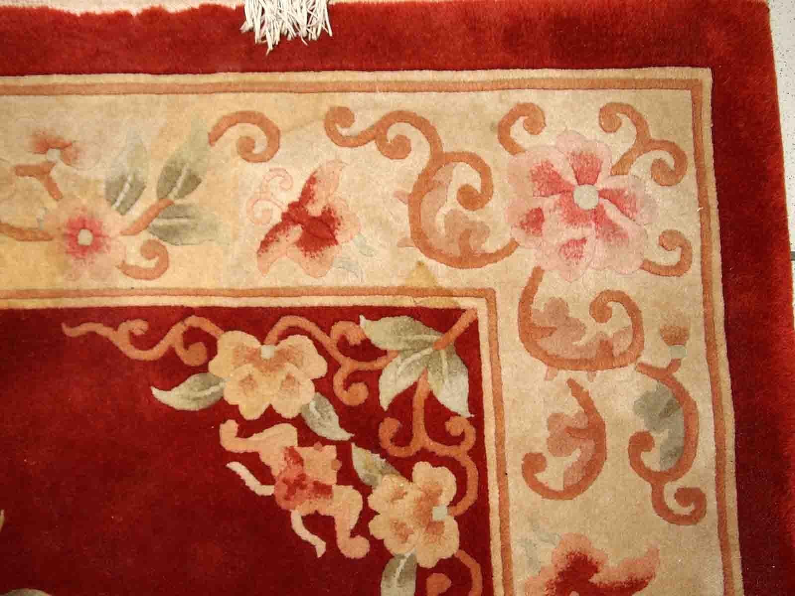 Wool Handmade Vintage Art Deco Chinese Rug, 1970s, 1C802 For Sale