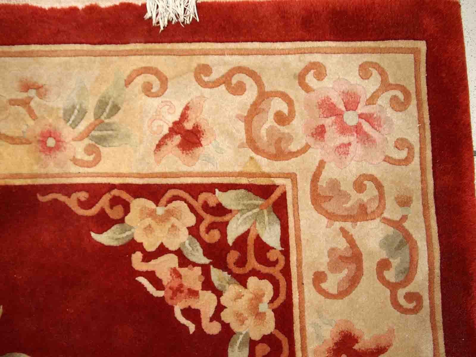 Fin du 20e siècle Tapis chinois Art déco vintage fait à la main, années 1970, 1C802 en vente