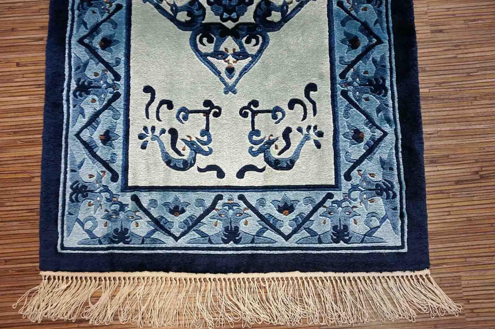Handmade Vintage Art Deco Chinese Rug, 1970s, 1D15 In Good Condition In Bordeaux, FR