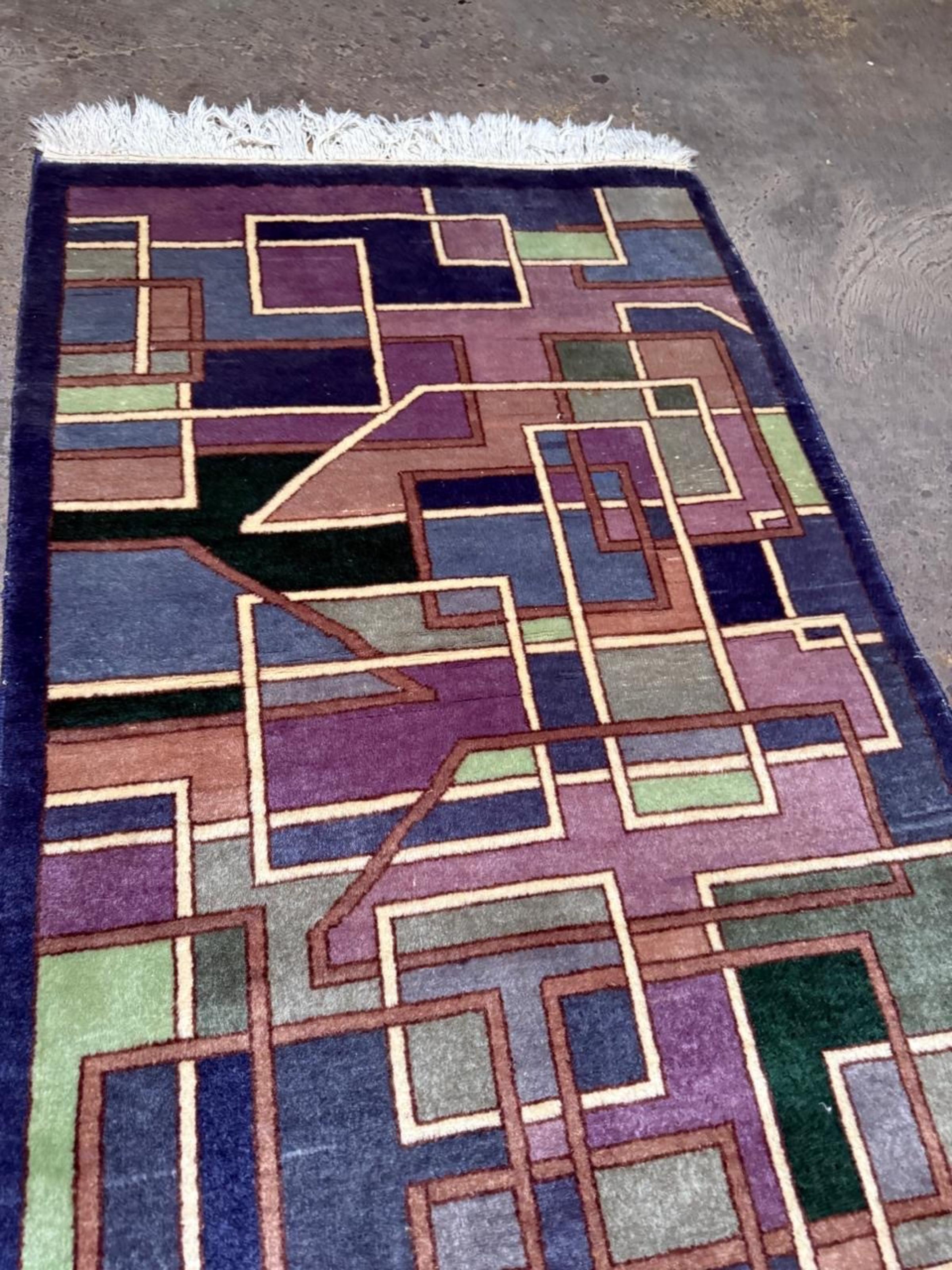 Francese Tappeto cinese Art Deco d'epoca fatto a mano 3' x 4.5', anni '50 - 2B85 in vendita