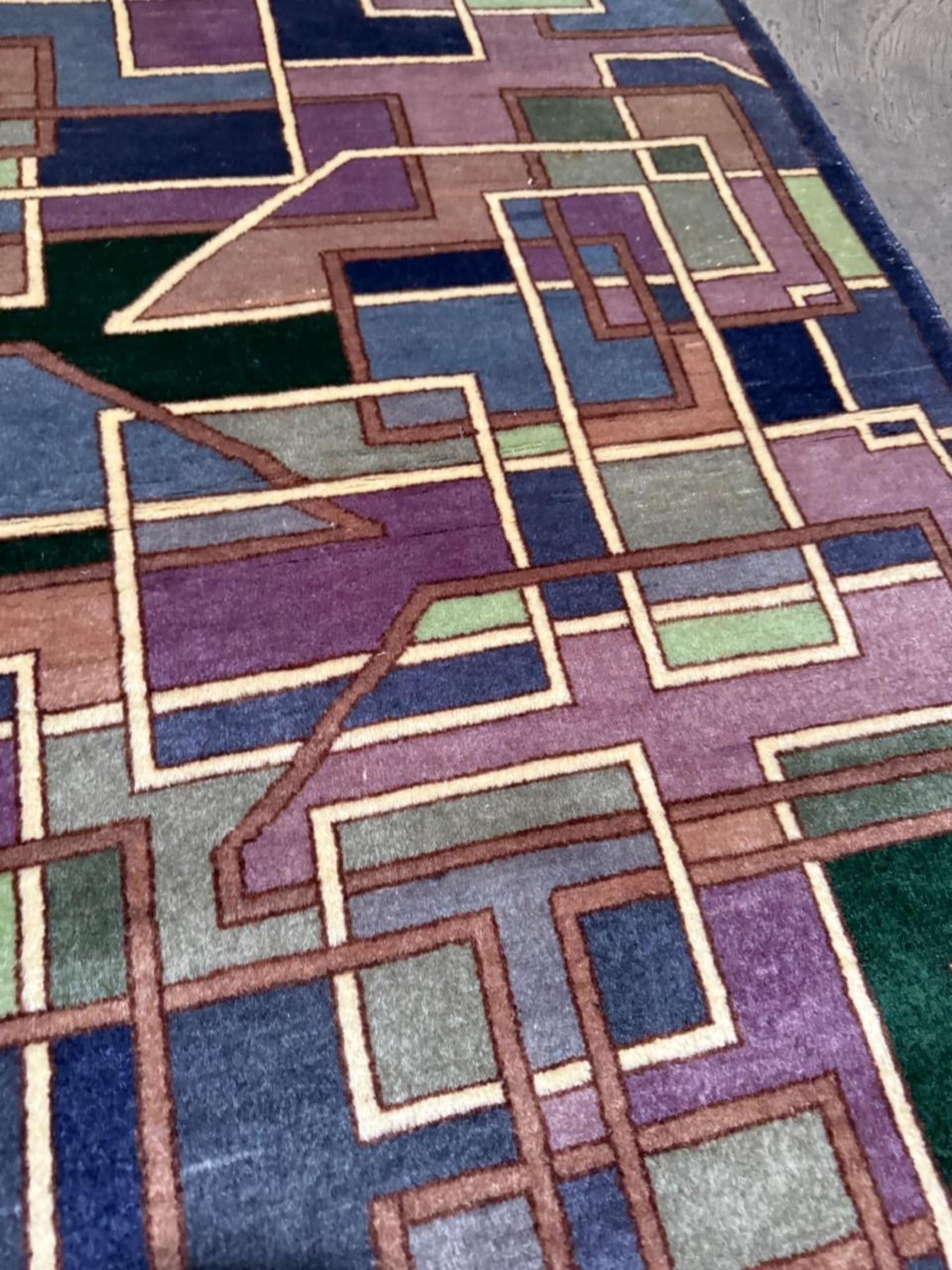 Annodato a mano Tappeto cinese Art Deco d'epoca fatto a mano 3' x 4.5', anni '50 - 2B85 in vendita