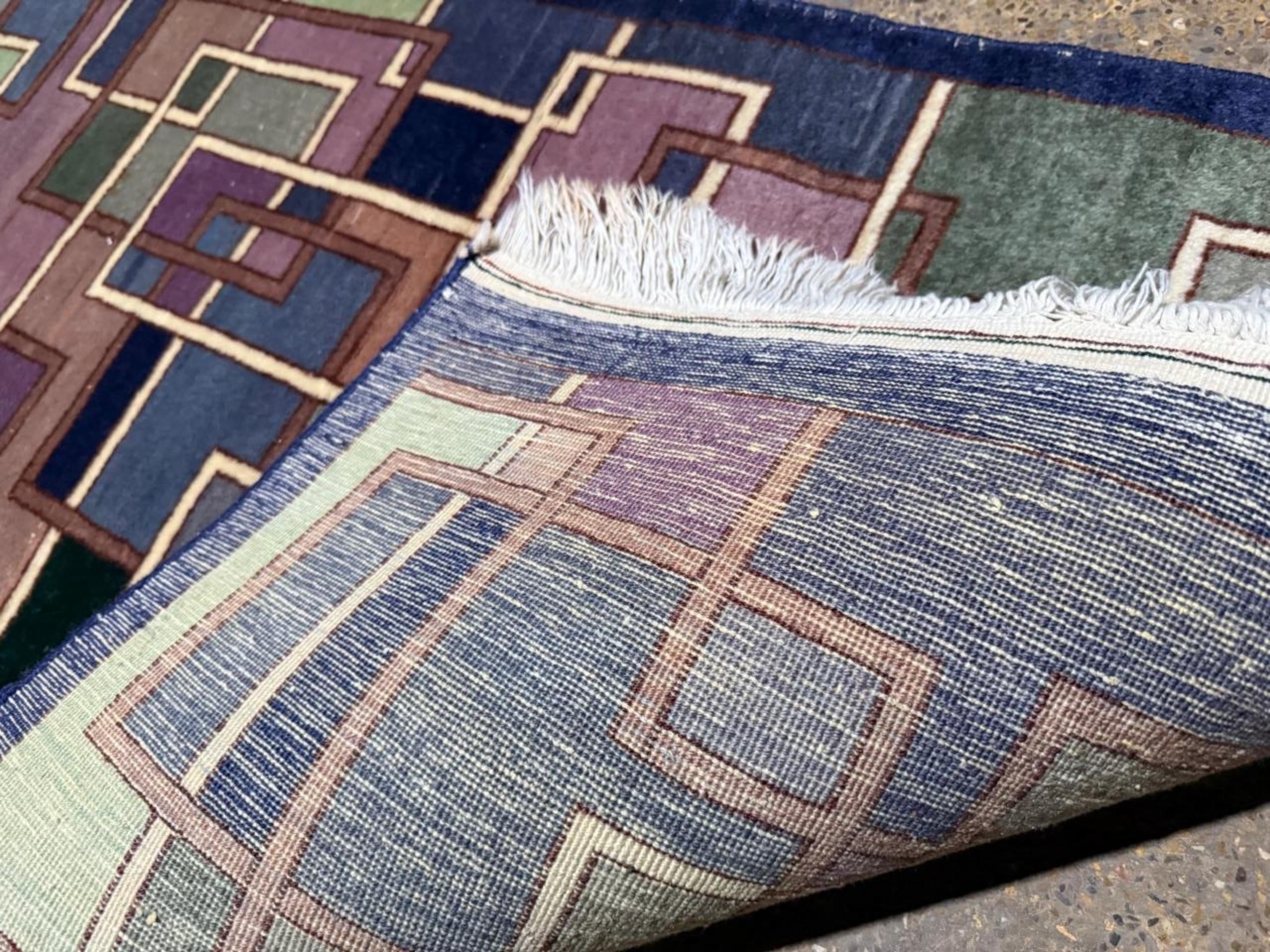 Tappeto cinese Art Deco d'epoca fatto a mano 3' x 4.5', anni '50 - 2B85 In condizioni buone in vendita a Bordeaux, FR