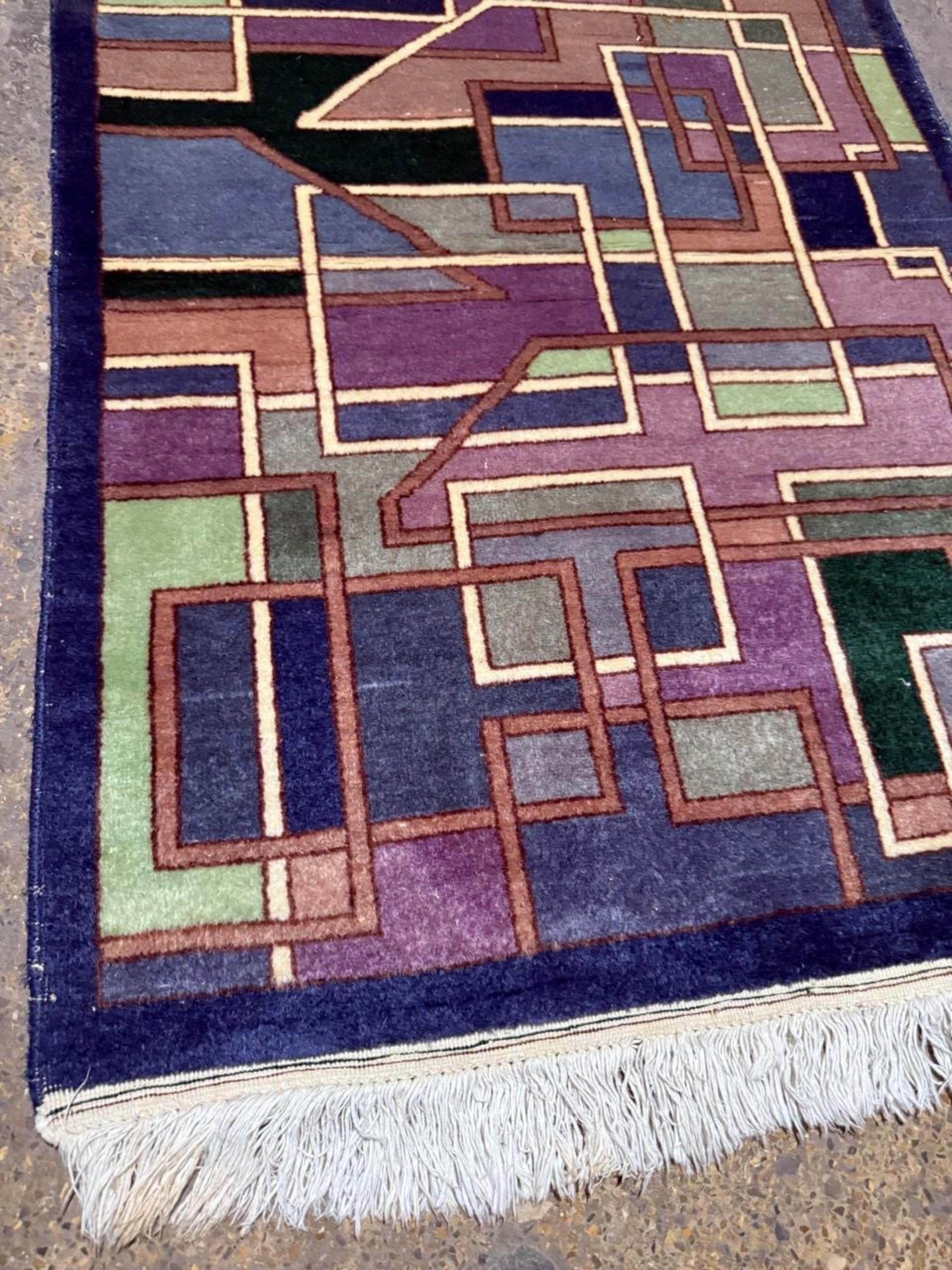 Metà XX secolo Tappeto cinese Art Deco d'epoca fatto a mano 3' x 4.5', anni '50 - 2B85 in vendita