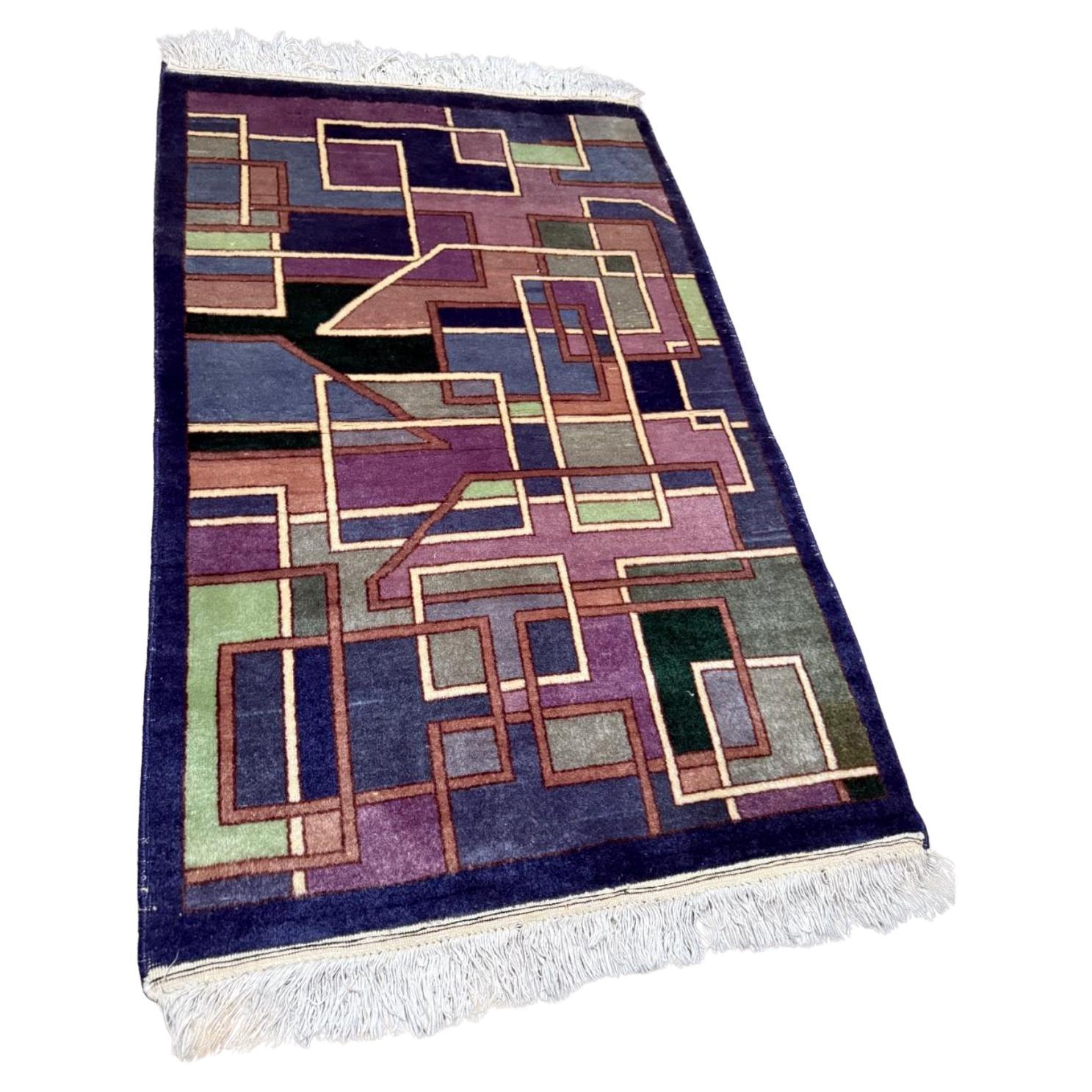 Tappeto cinese Art Deco d
epoca fatto a mano 3
x 4.5
, anni
50 - 2B85