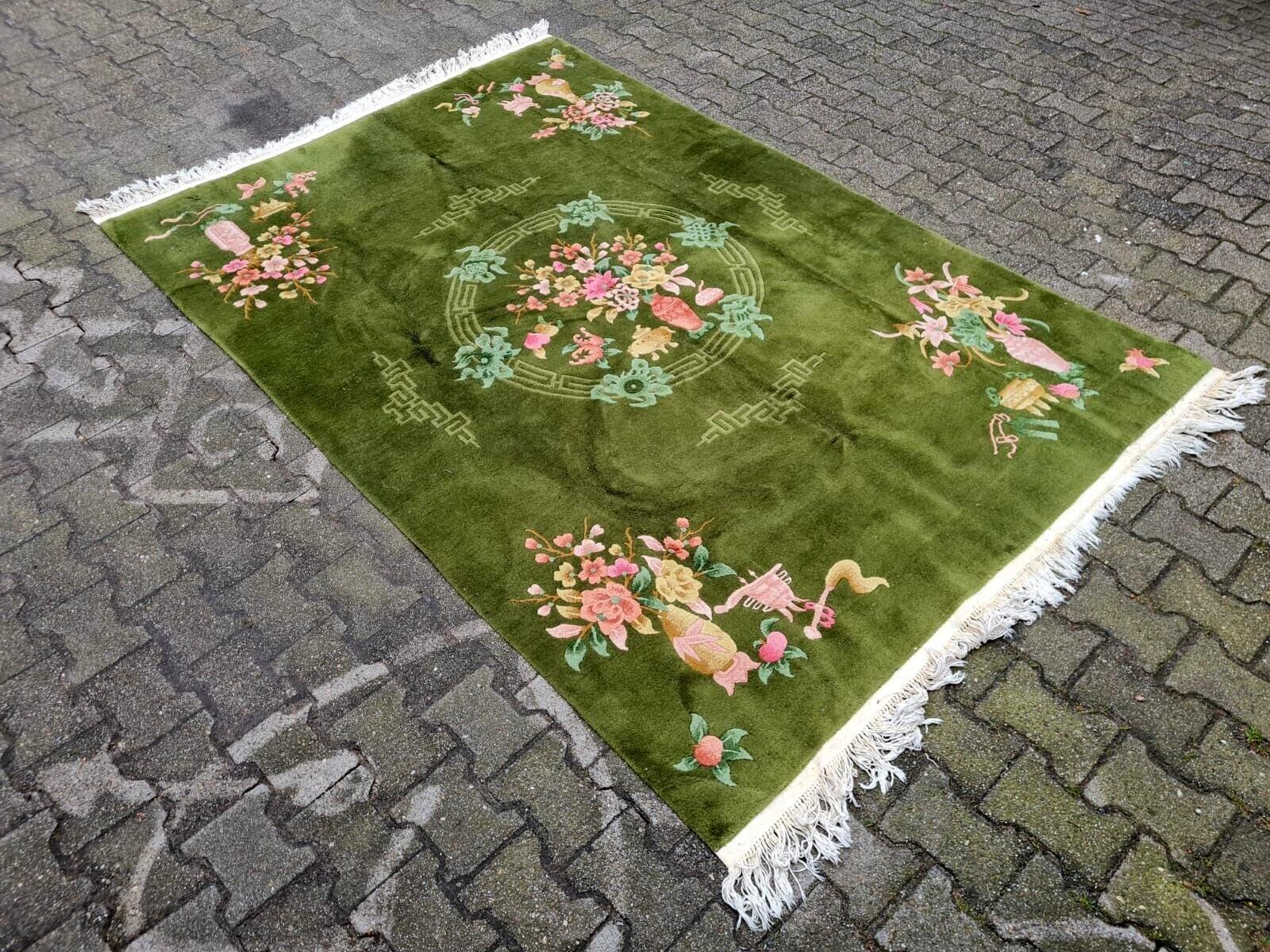 Lana Tappeto cinese d'epoca Art Deco fatto a mano 5,5' x 8,2' 1960 - 2K25 in vendita