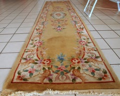 Vintage Art Deco Yellow Wool Runner Rug, China, 1970s, 2.3' x 9.9' - 1C665