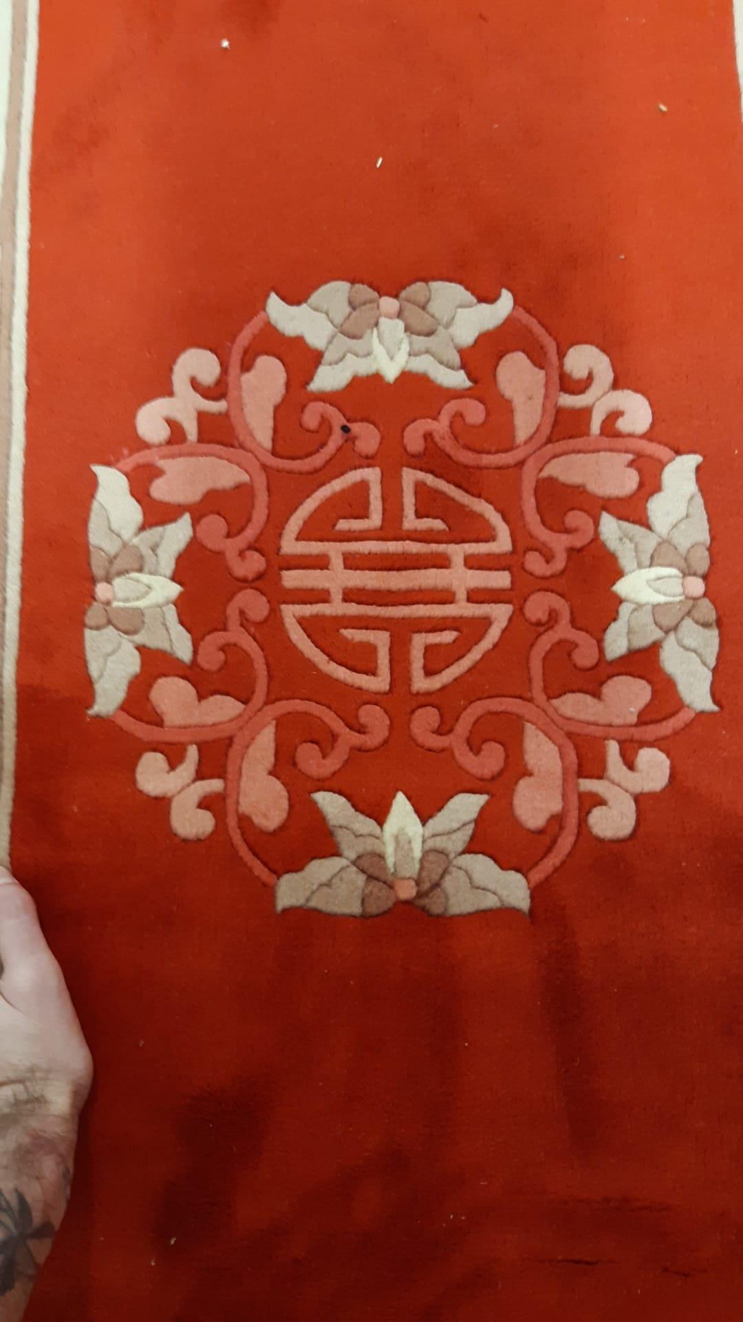 Handmade Vintage Art Deco Chinese Runner Rug 2.3' x 12.8' 1970s - 1C1148 In Good Condition For Sale In Bordeaux, FR