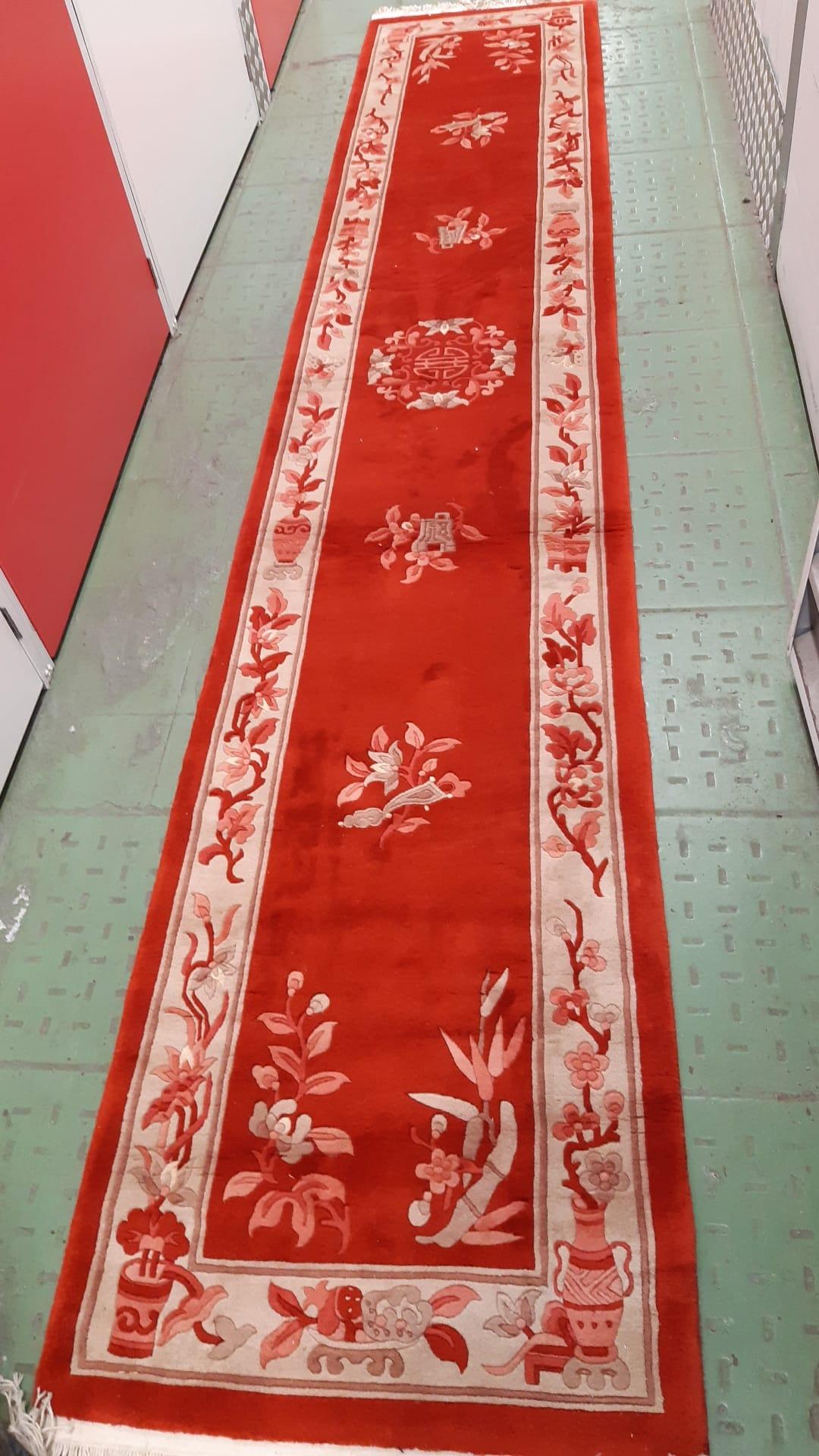 Wool Handmade Vintage Art Deco Chinese Runner Rug 2.3' x 12.8' 1970s - 1C1148 For Sale