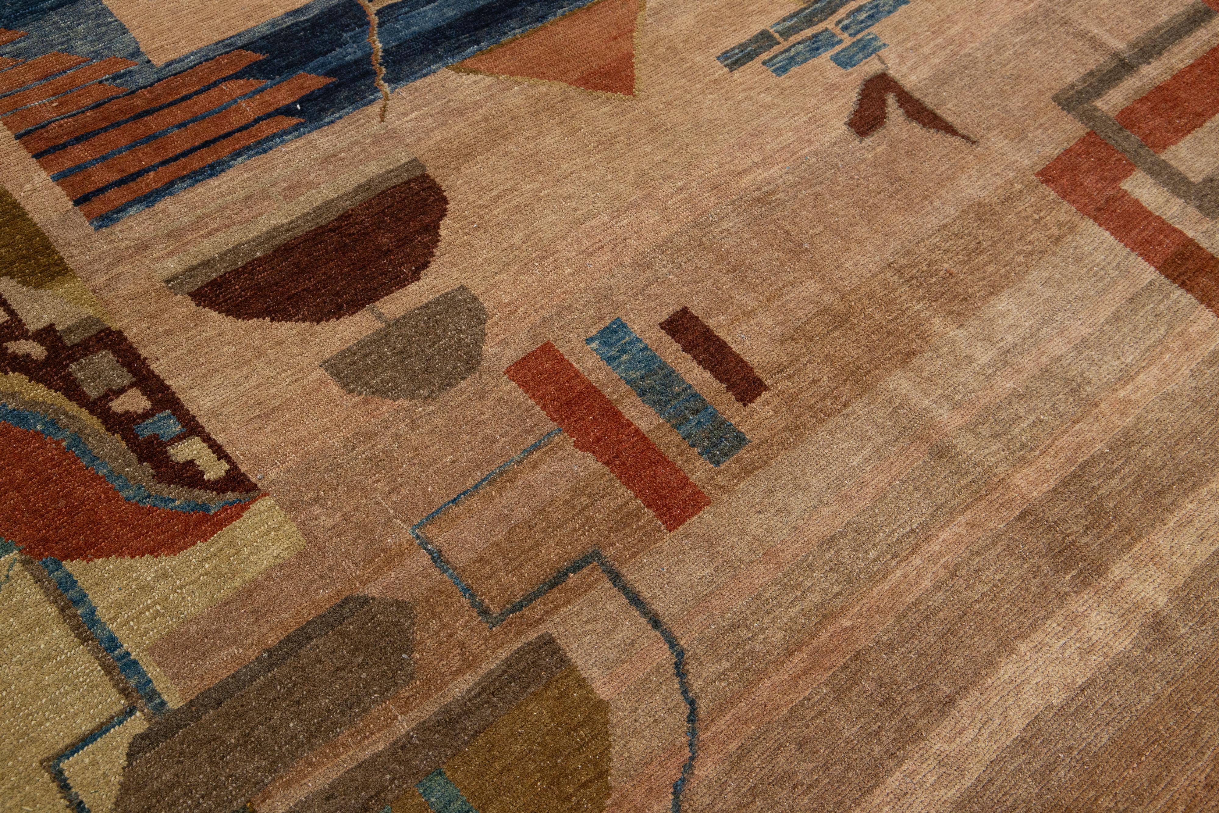 Tappeto fatto a mano in lana marrone con motivo a trifoglio, realizzato in stile Arts & Crafts vintage in vendita 7