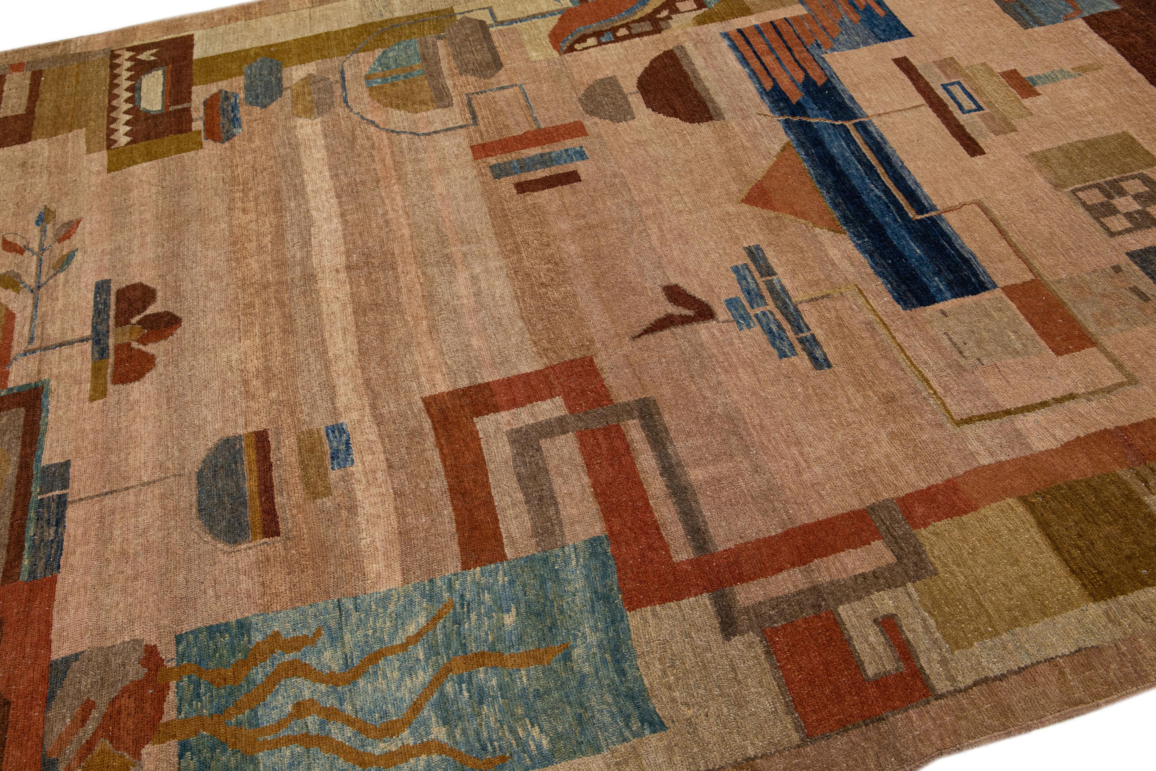 Arts and Crafts Handmade Vintage Arts & Crafts Brown Wool Rug with Allover Motif For Sale