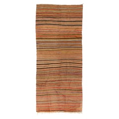 Handgefertigter Vintage-Kelim aus türkischer Wolle mit Bändern „Flat-Weave“, Wendbar, Wendbar
