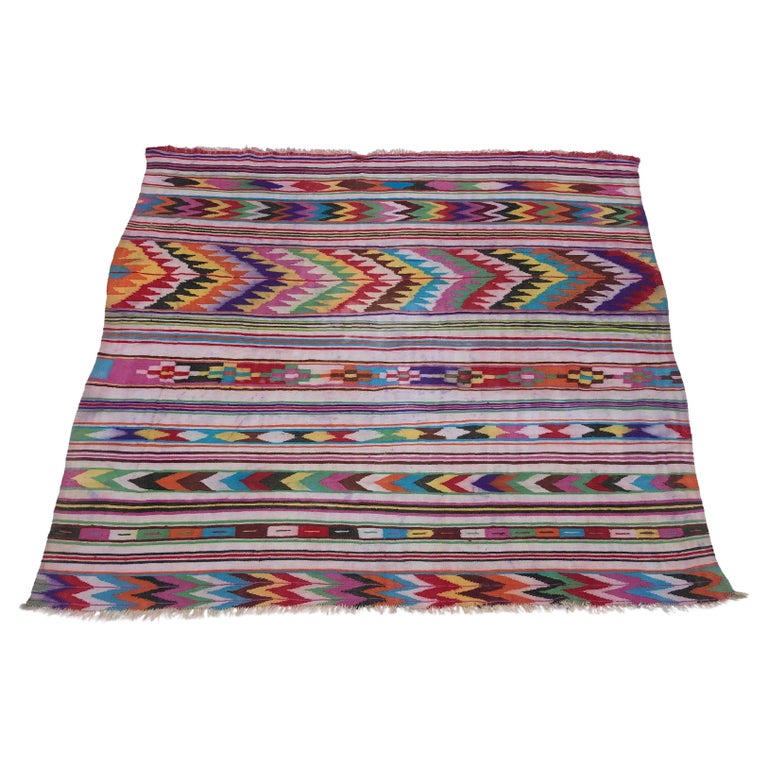 African Wool Rug Handmade Vintage Boho Geometrical North African Rug Algerian Berber ...